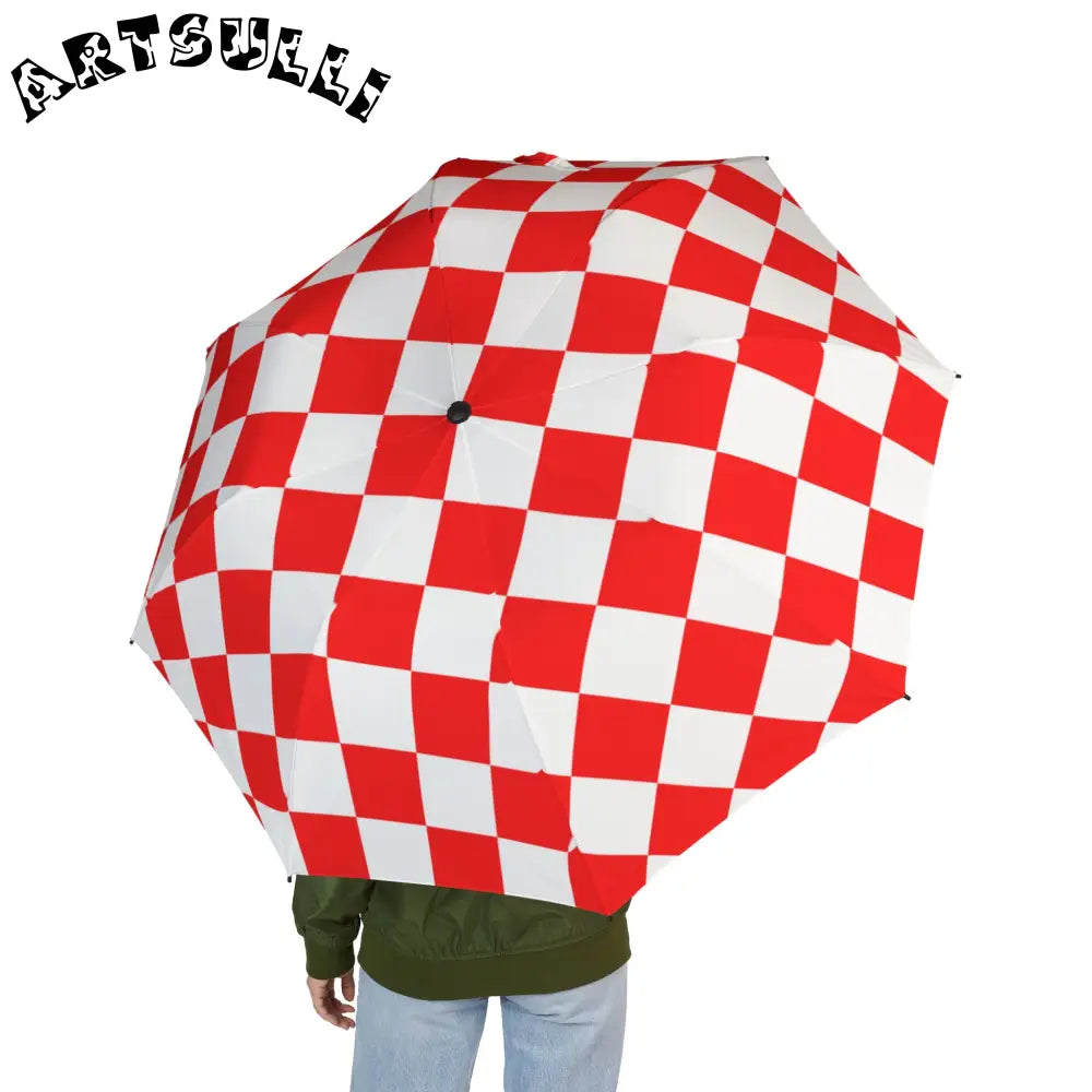 JAKKOUTTHEBXX Checkerboard Red and White Semi-Automatic Foldable