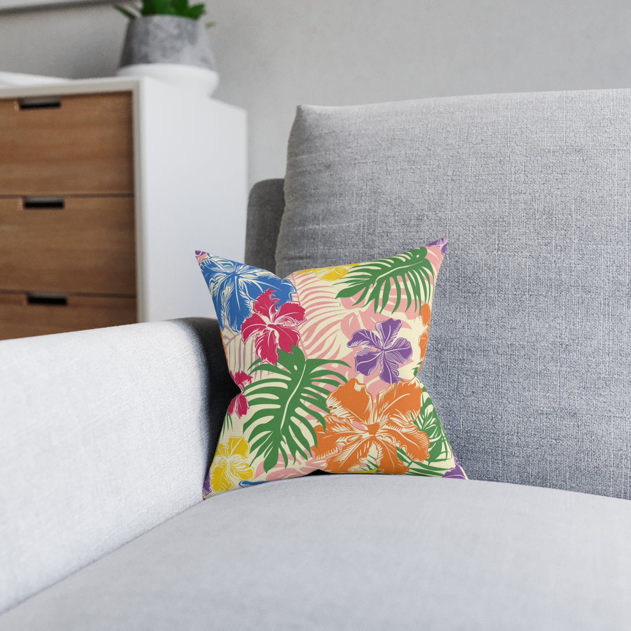 Blooming Tropical Flowers Square Pillow, Artsulli - Art is Long, Life is Short, Home Decor, , , , , , , 