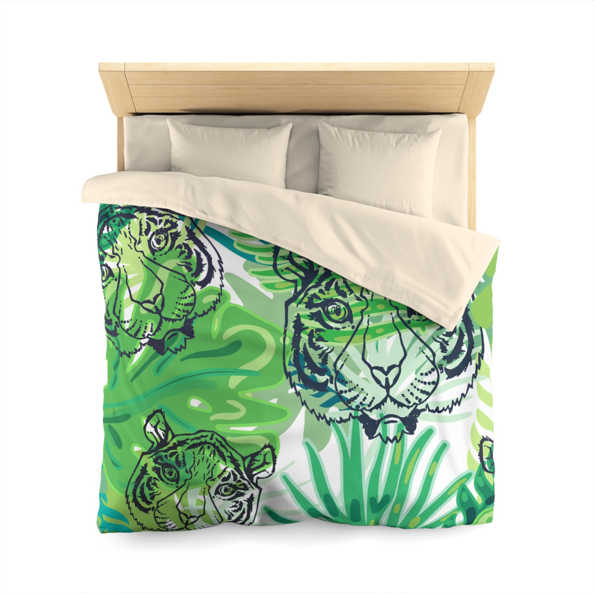Tropical Jungle Tigers Green Microfiber Duvet Cover, Artsulli - Art is Long, Life is Short, Home Decor, , , , , , , 