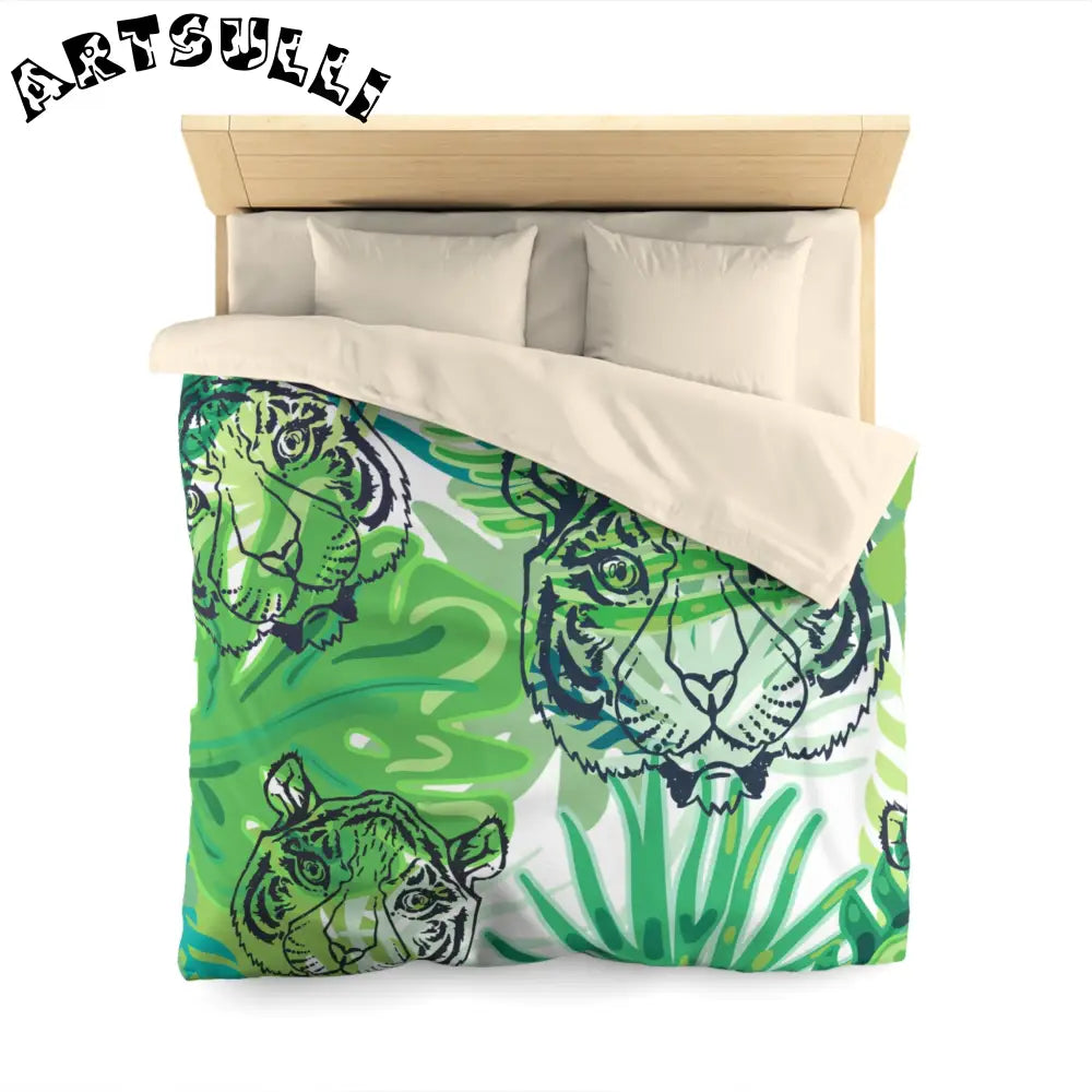JAKKOUTTHEBXX Tropical Jungle Tigers Green Microfiber Duvet Cover
