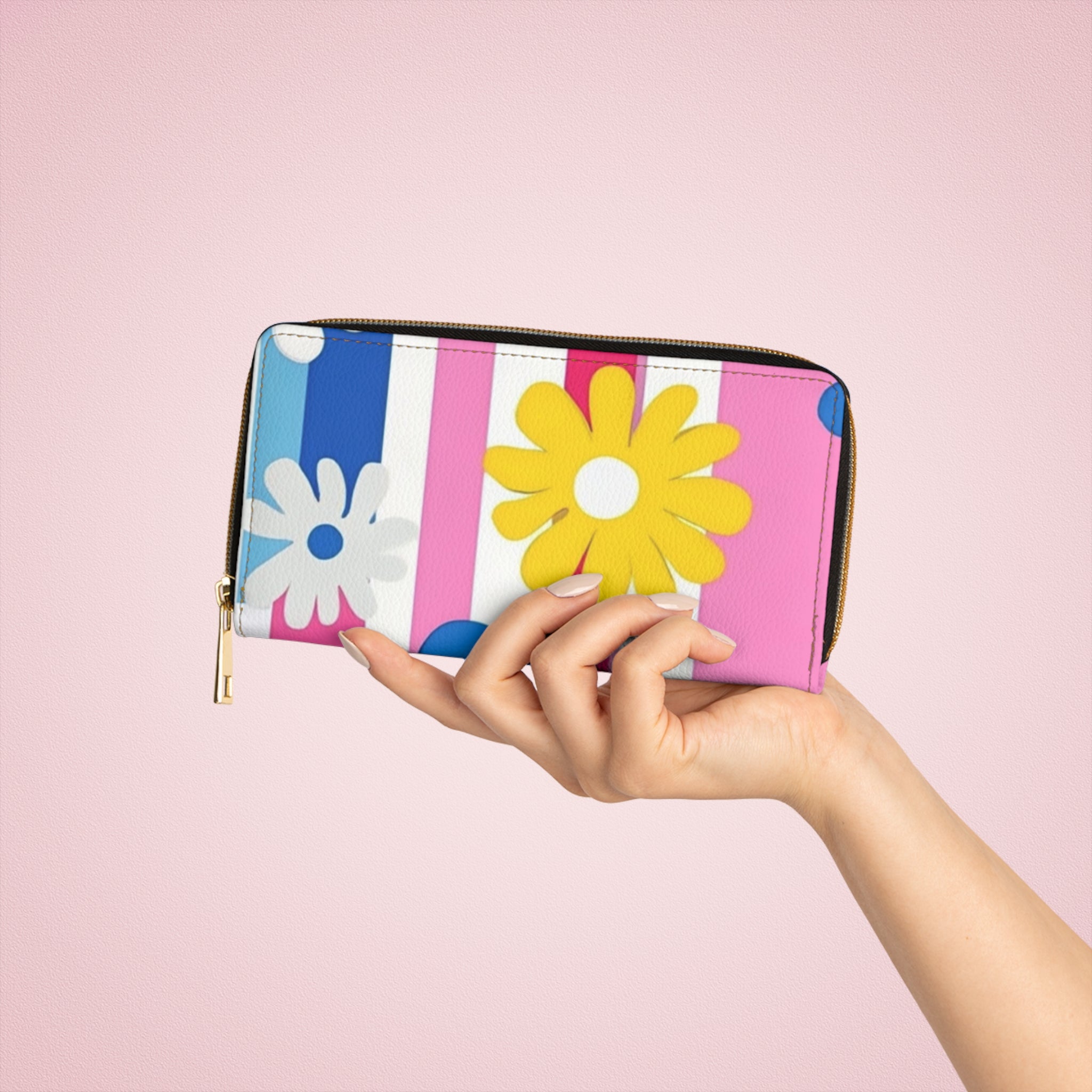 Flowers x Stripes Multi-Color Zipper Wallet, Artsulli - Art is Long, Life is Short, Accessories, , , , , , , 