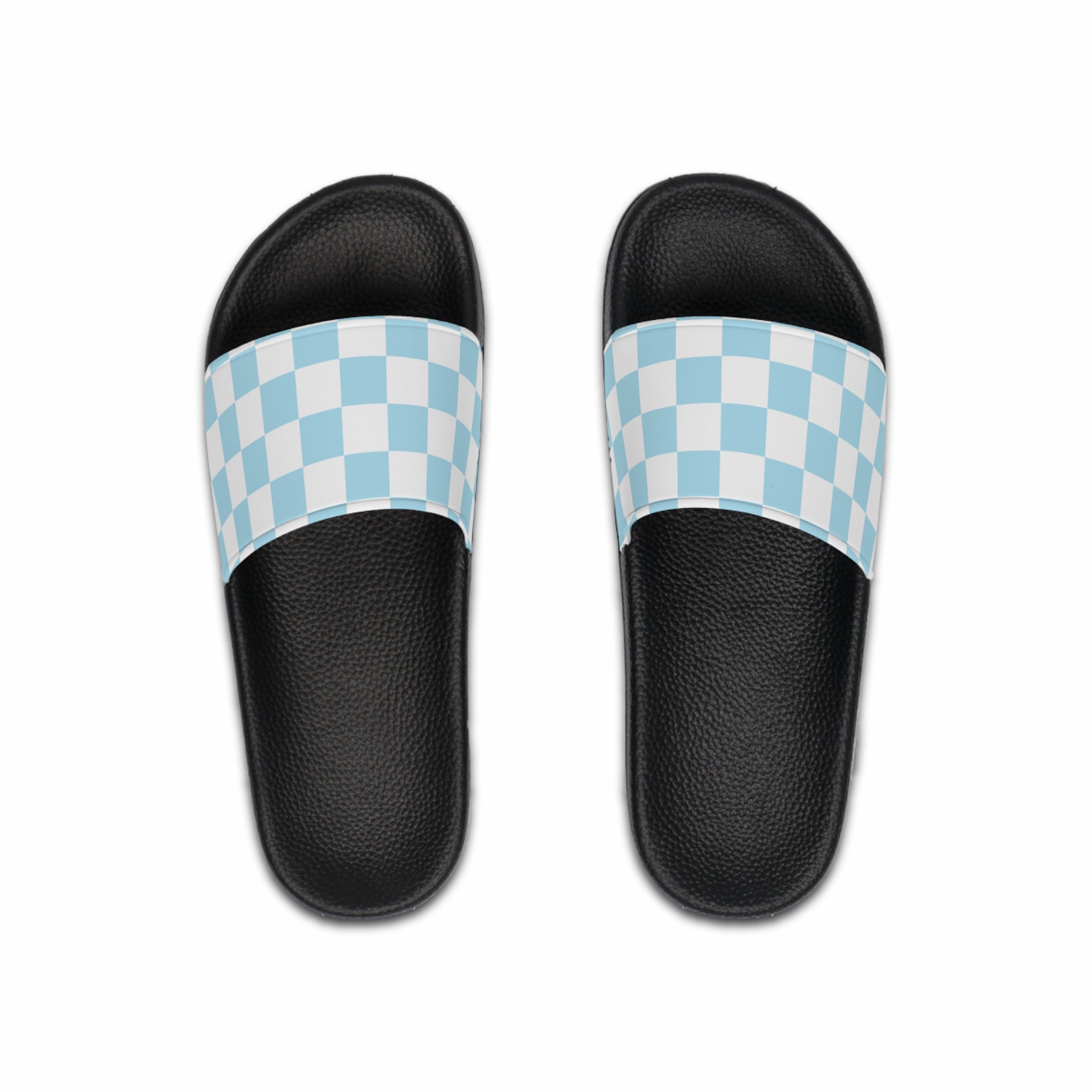 Checkerboard Sky Blue Men's Slide Sandals, Artsulli - Art is Long, Life is Short, Shoes, Color, Black sole, Size, US 6, , , 14450214048626126477