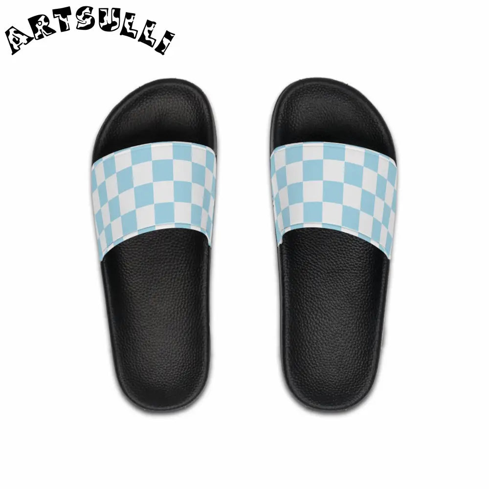 JAKKOUTTHEBXX Checkerboard Sky Blue Men’s Slide Sandals