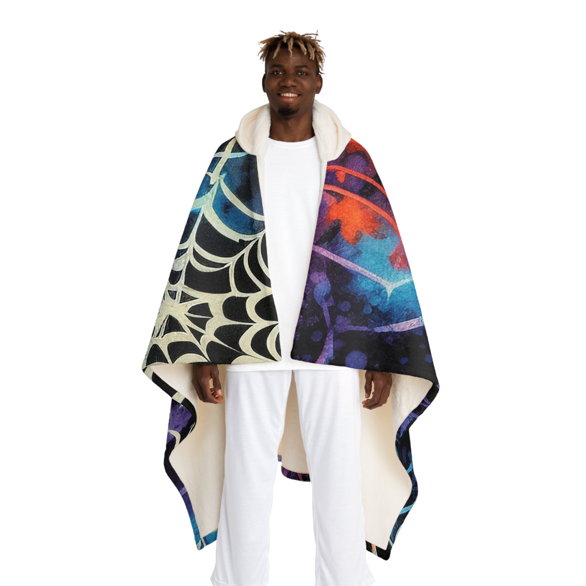 Spider Web Tie Dye Hooded Sherpa Fleece Blanket, Artsulli - Art is Long, Life is Short, All Over Prints, Size, One size, Color, Cream, , , 21669761424493167095