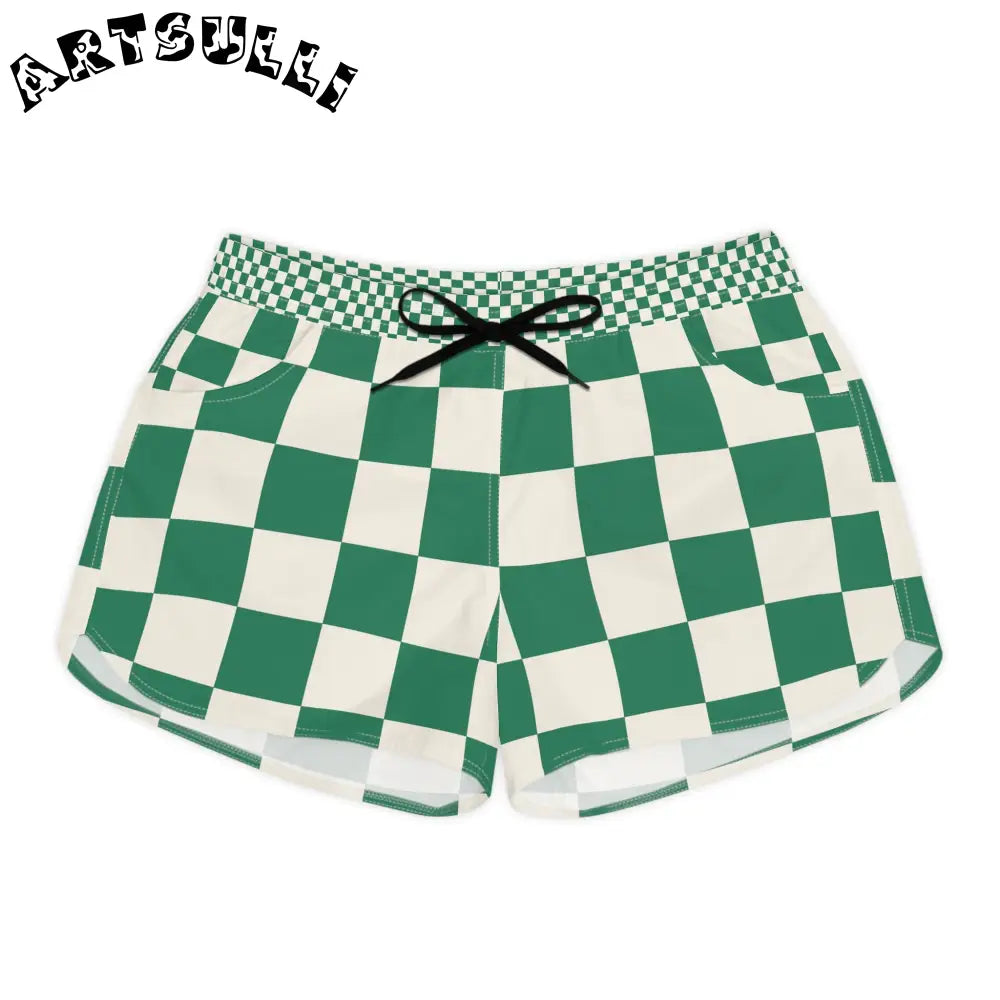 JAKKOUTTHEBXX Checkerboard Dark Green Women’s Casual Shorts (AOP)