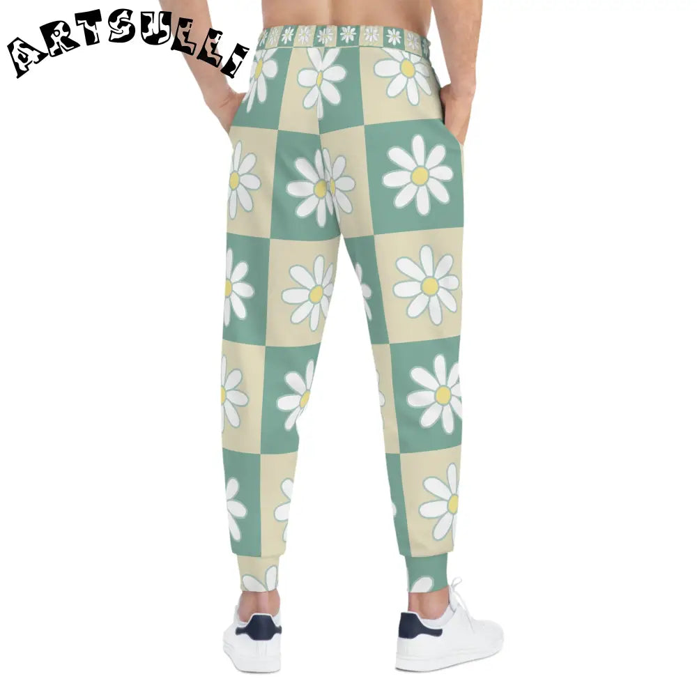 JAKKOUTTHEBXX Retro Daisy Checkerboard Green and Tan Athletic