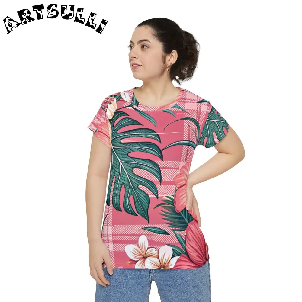 JAKKOUTTHEBXX Plaid x Floral Burgundy and Green Women’s Short Sleeve