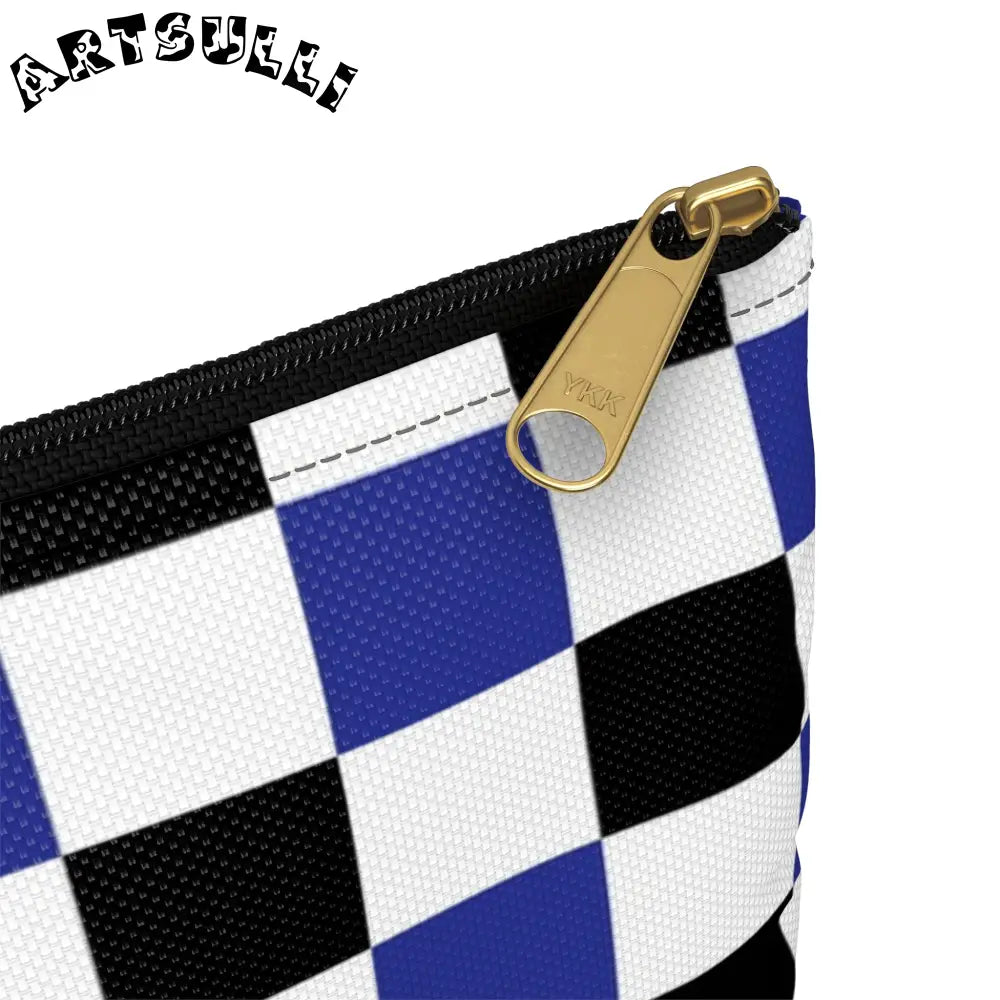 JAKKOUTTHEBXX Checkerboard Blue White and Black Accessory Pouch