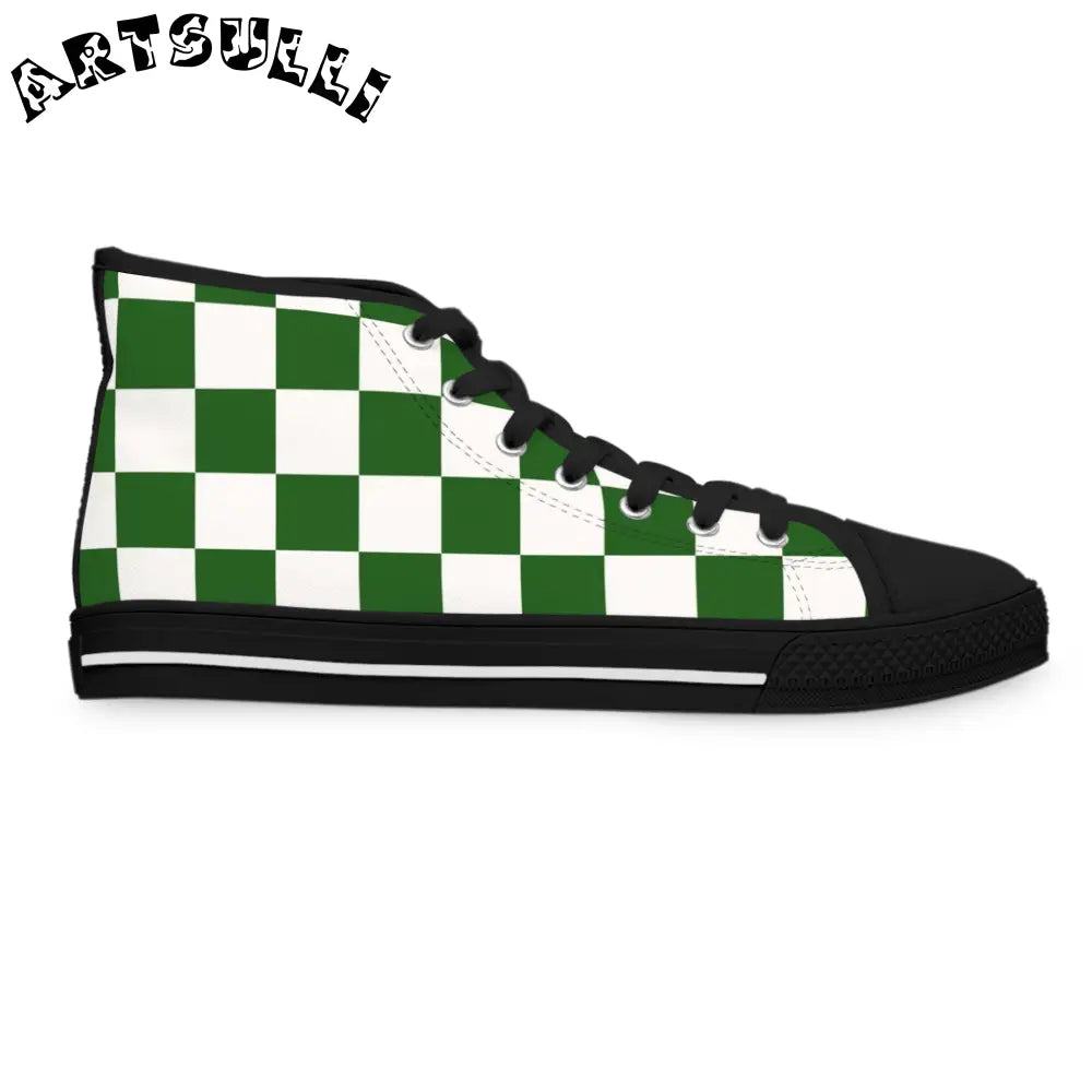 JAKKOUTTHEBXX Checkerboard White and Dark Green Women’s High Top