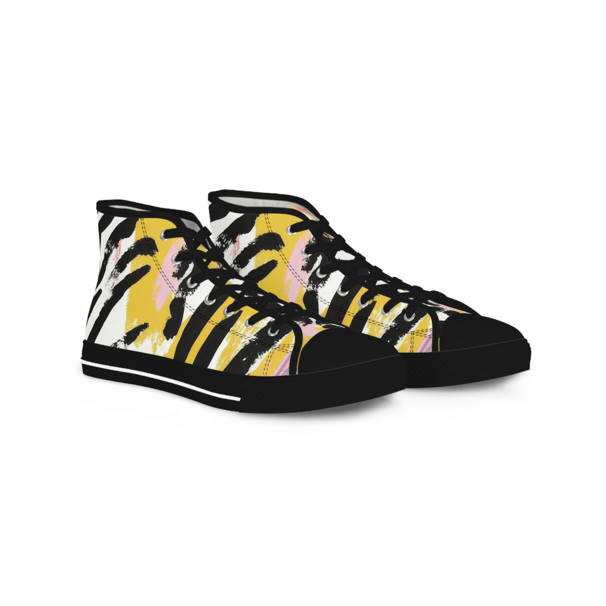 Wild Zebra Stripes x Paint Brush Strokes Multi-Color II Men's High Top Sneakers, Artsulli - Art is Long, Life is Short, Shoes, Size, US 5, Color, Black sole, , , 15751514238781