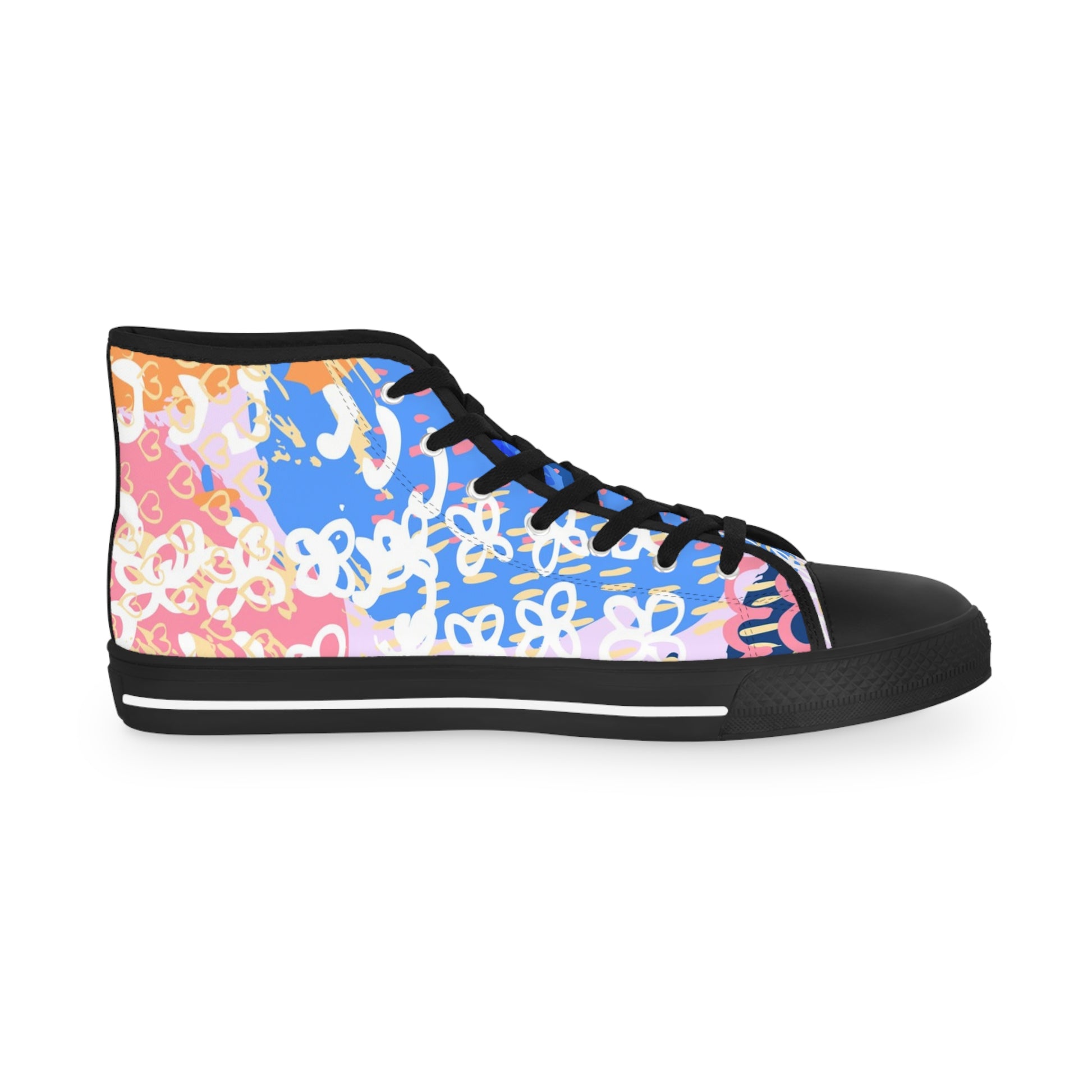 Flowers x Doodles x Hearts Multi-Color Men's High Top Sneakers, Artsulli - Art is Long, Life is Short, Shoes, , , , , , , 