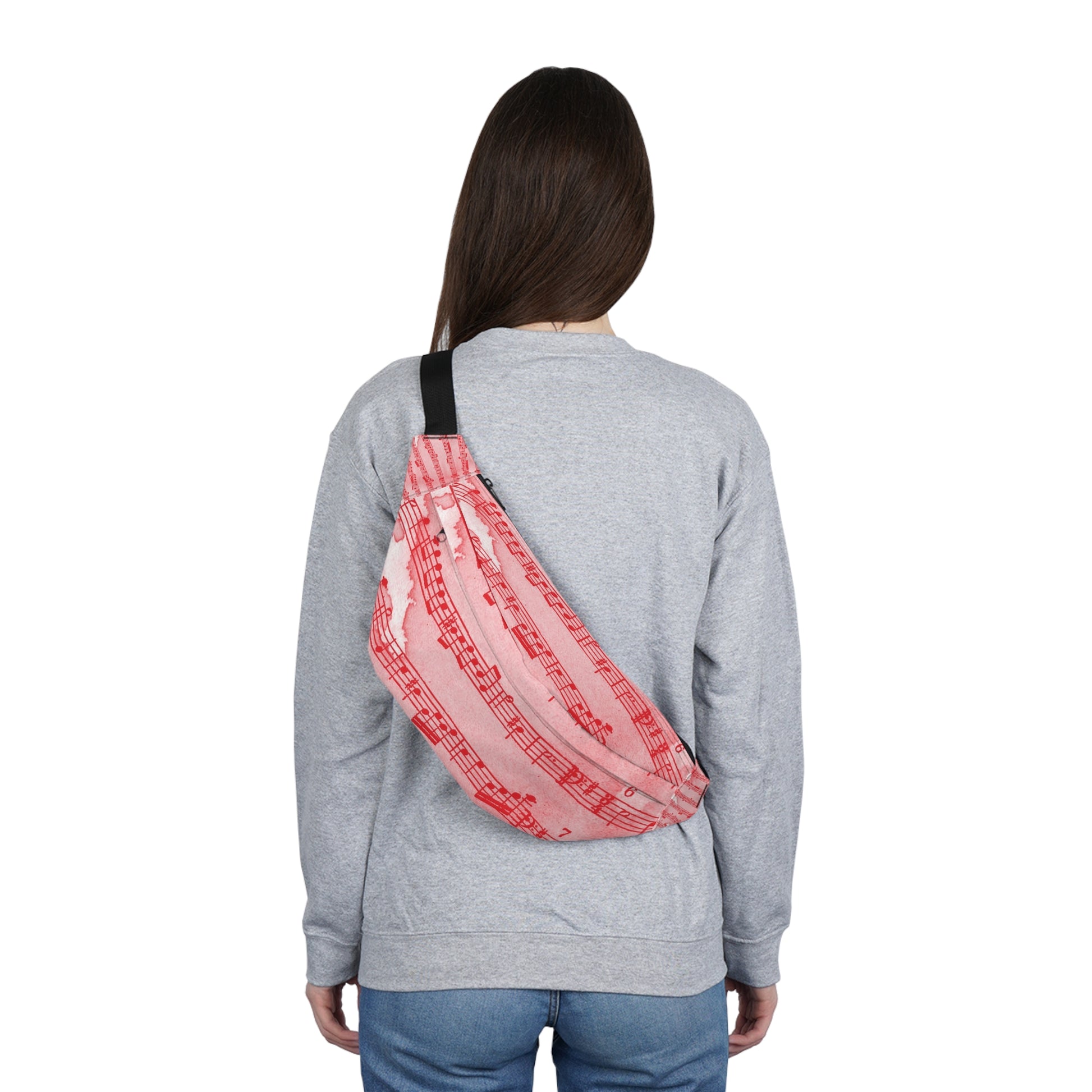 Drip Spill Type Beat Sheet Music Red Large Fanny Pack, Artsulli - Art is Long, Life is Short, Bags, , , , , , , 