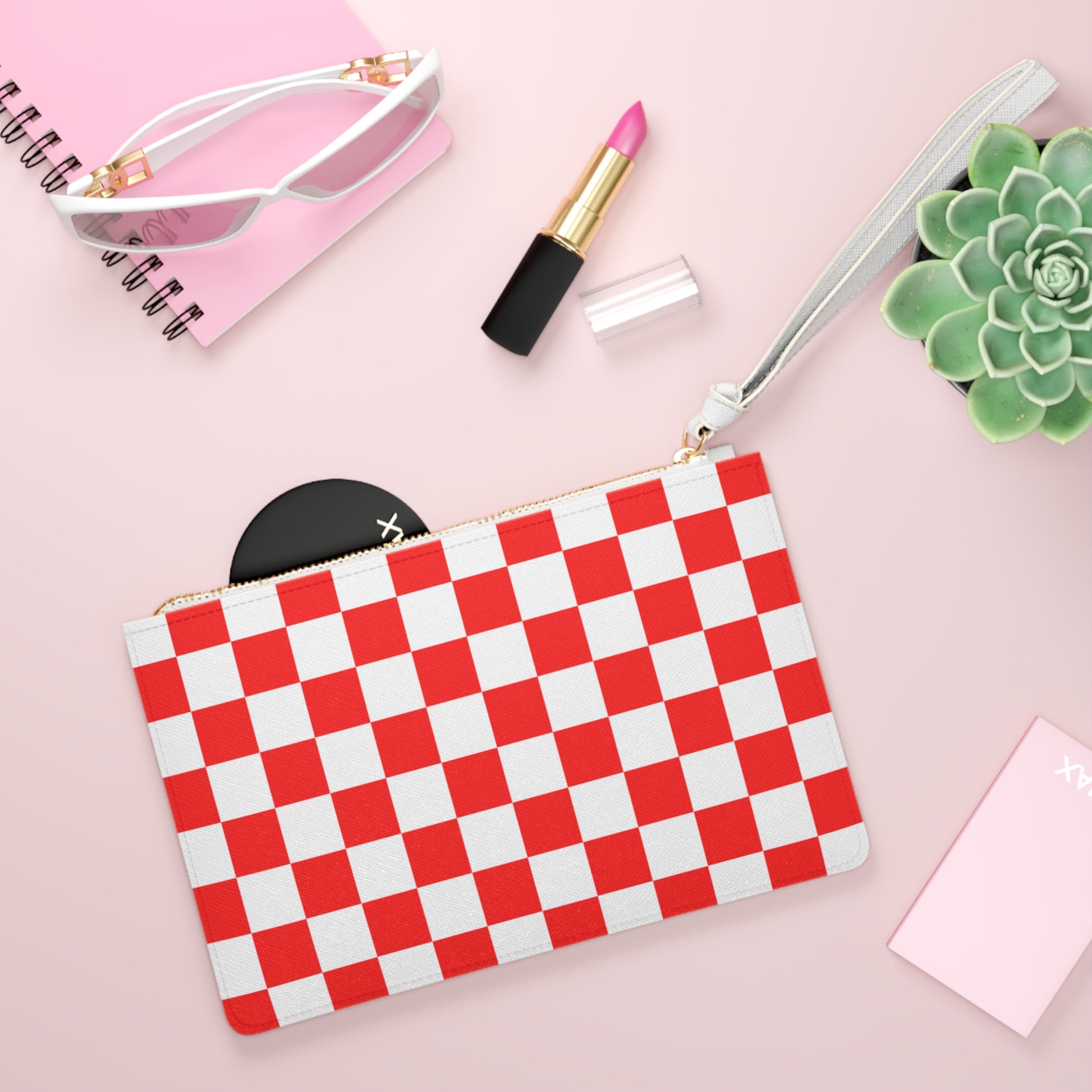 Checkerboard Red and White Clutch Bag, Artsulli - Art is Long, Life is Short, Bags, , , , , , , 