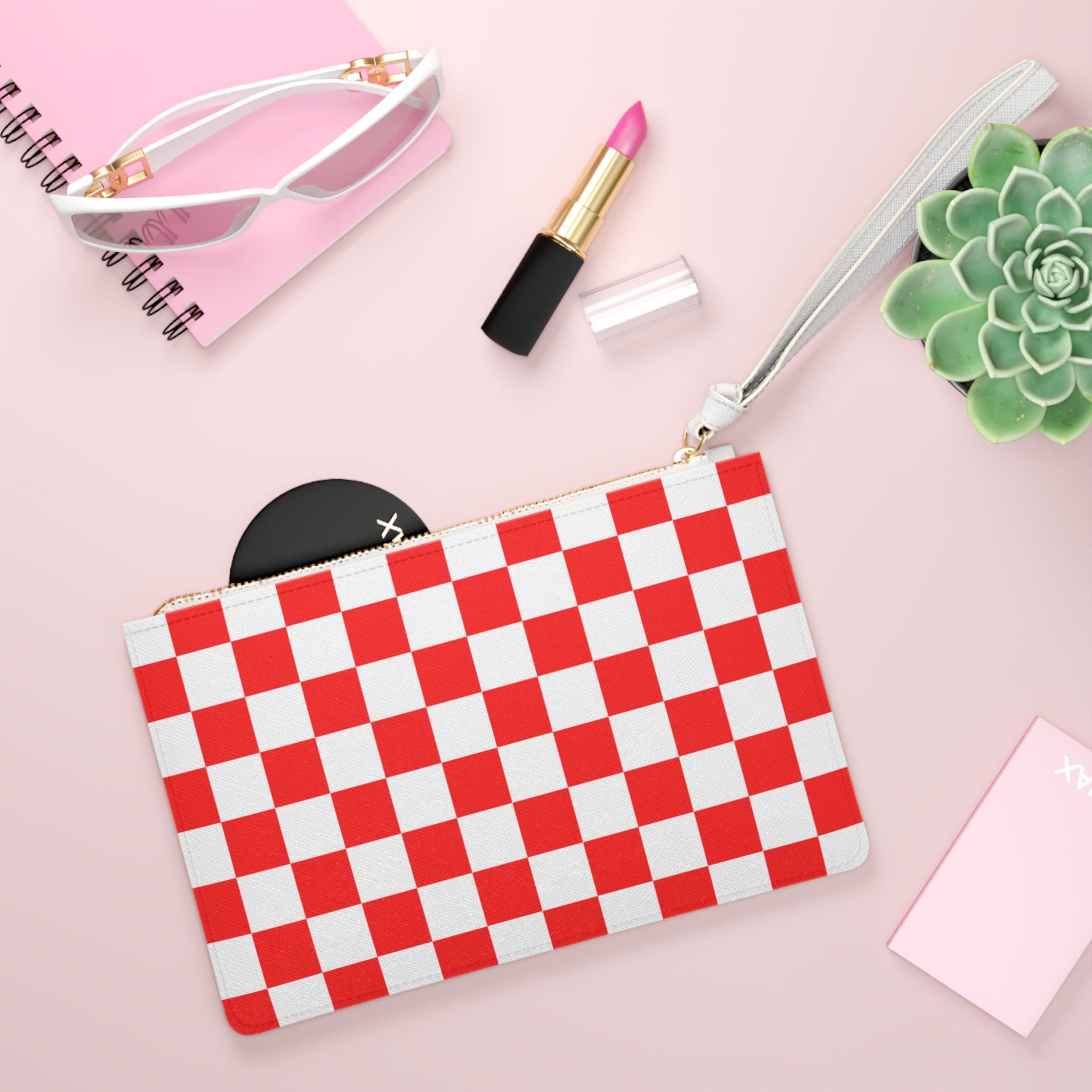 Checkerboard Red and White Clutch Bag, Artsulli - Art is Long, Life is Short, Bags, , , , , , , 