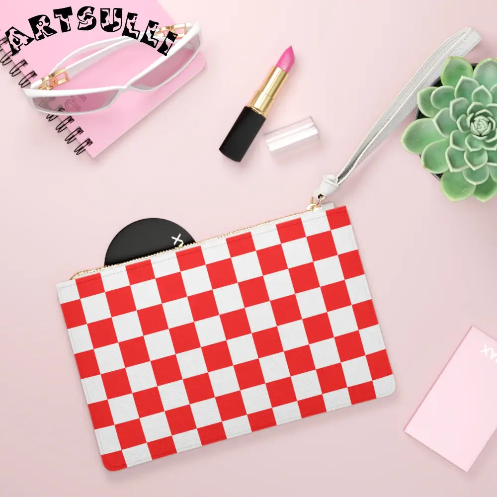 JAKKOUTTHEBXX Checkerboard Red and White Clutch Bag JAKKOUTTHEBXX