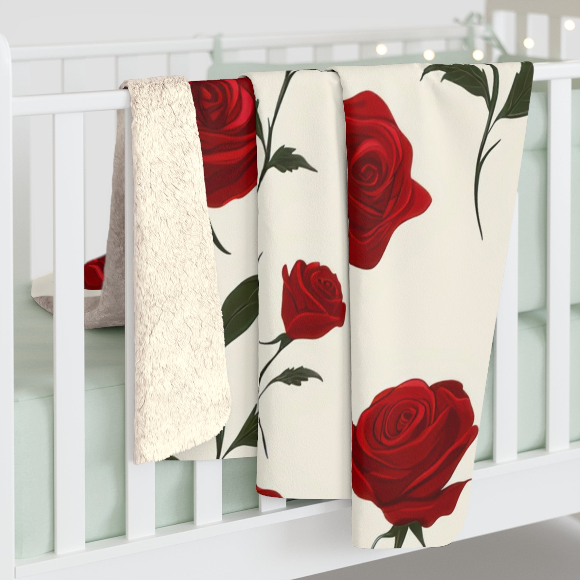 Red Roses Sherpa Fleece Blanket, Artsulli - Art is Long, Life is Short, Home Decor, , , , , , , 