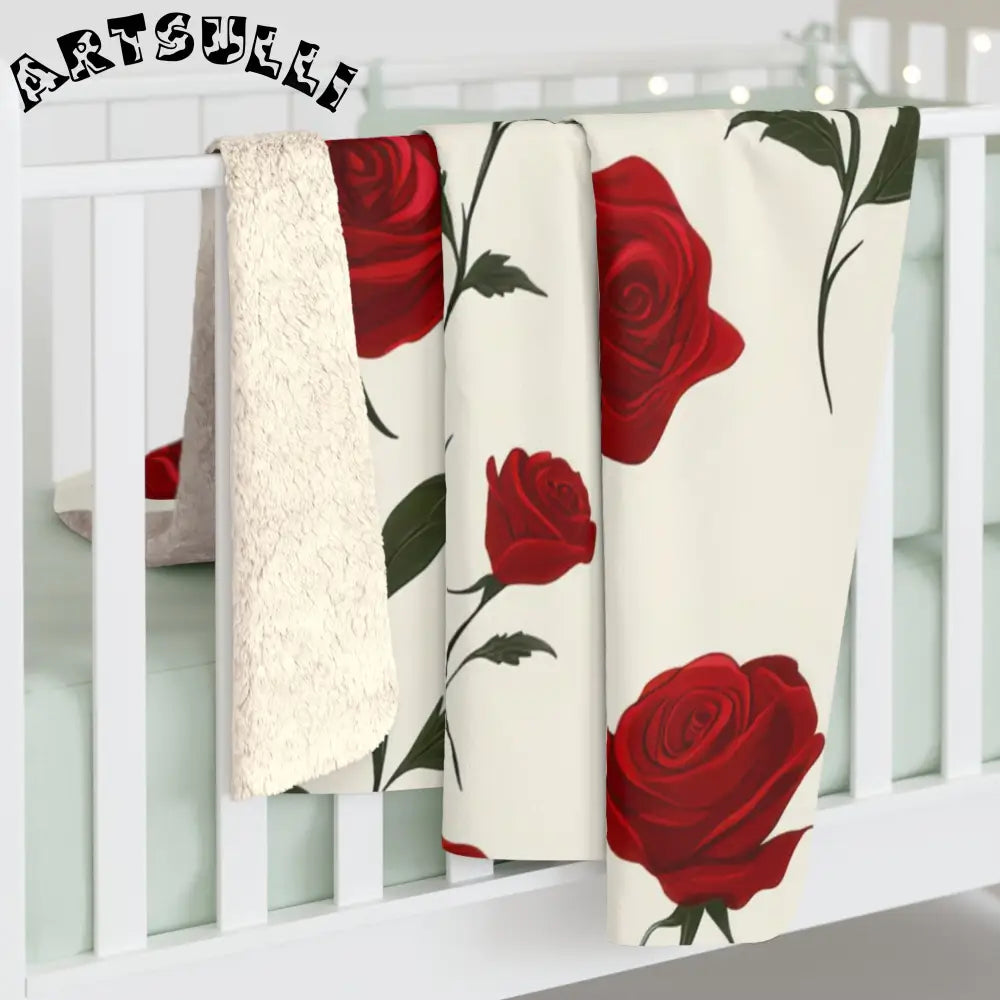 JAKKOUTTHEBXX Red Roses Sherpa Fleece Blanket JAKKOUTTHEBXX Artsulli