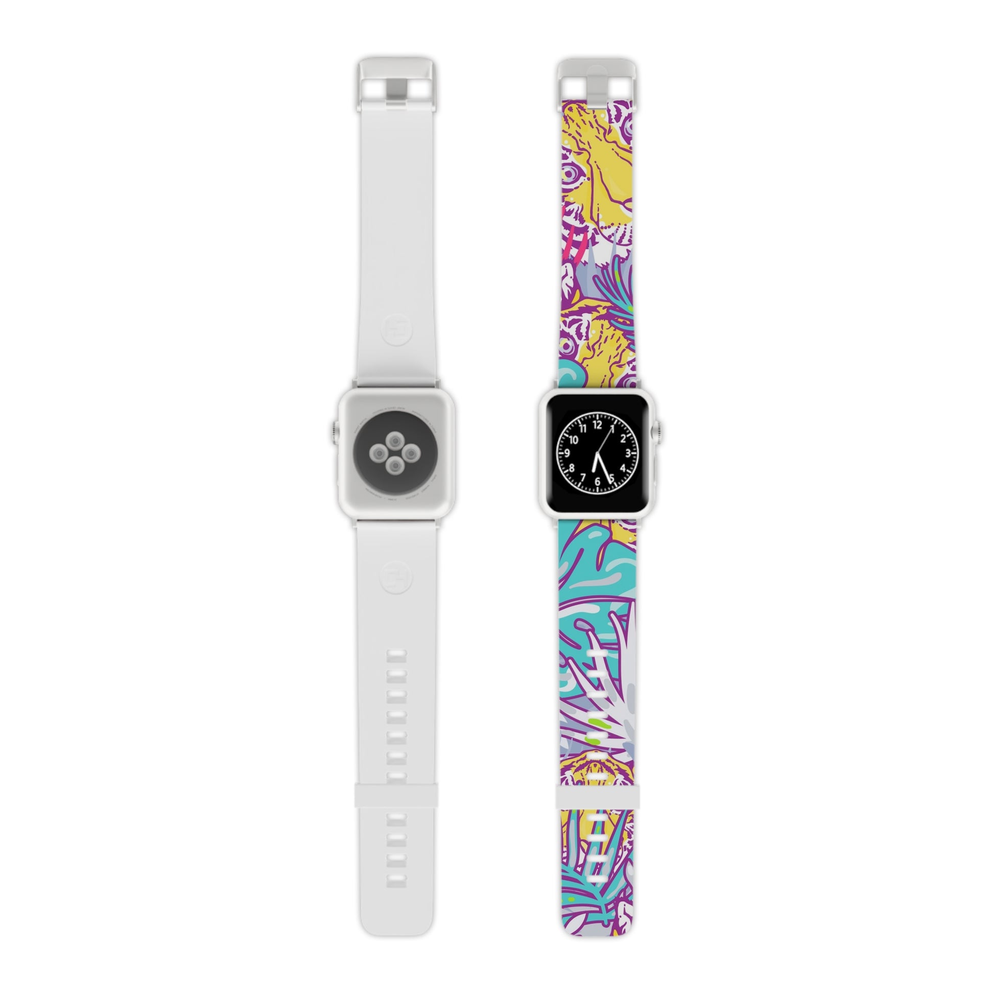 Tropical Floral Tigers Torquise and Purple Watch Band for Apple Watch, Artsulli - Art is Long, Life is Short, Accessories, Size, 8'' × 0.75'' / 38 - 40 mm, Color, Silver, , , 14243704590526