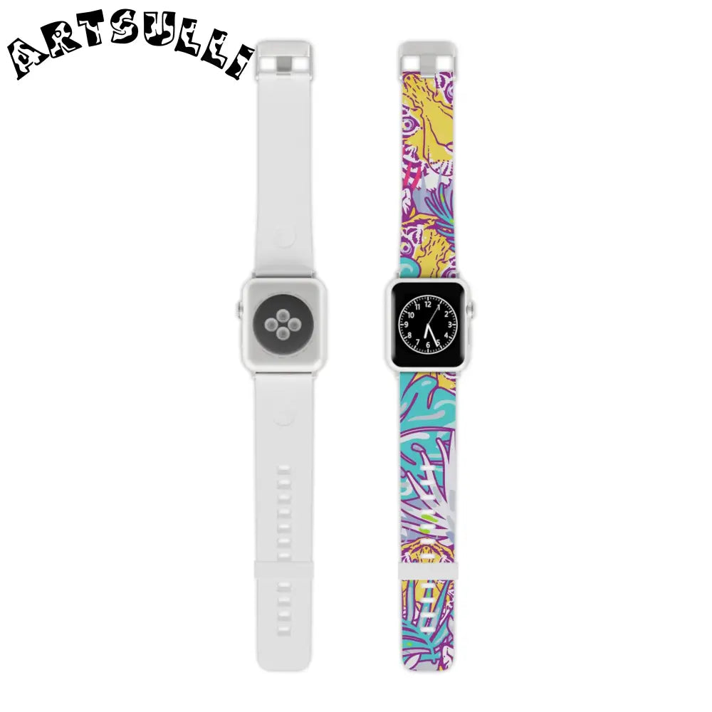 JAKKOUTTHEBXX Tropical Floral Tigers Torquise and Purple Watch Band