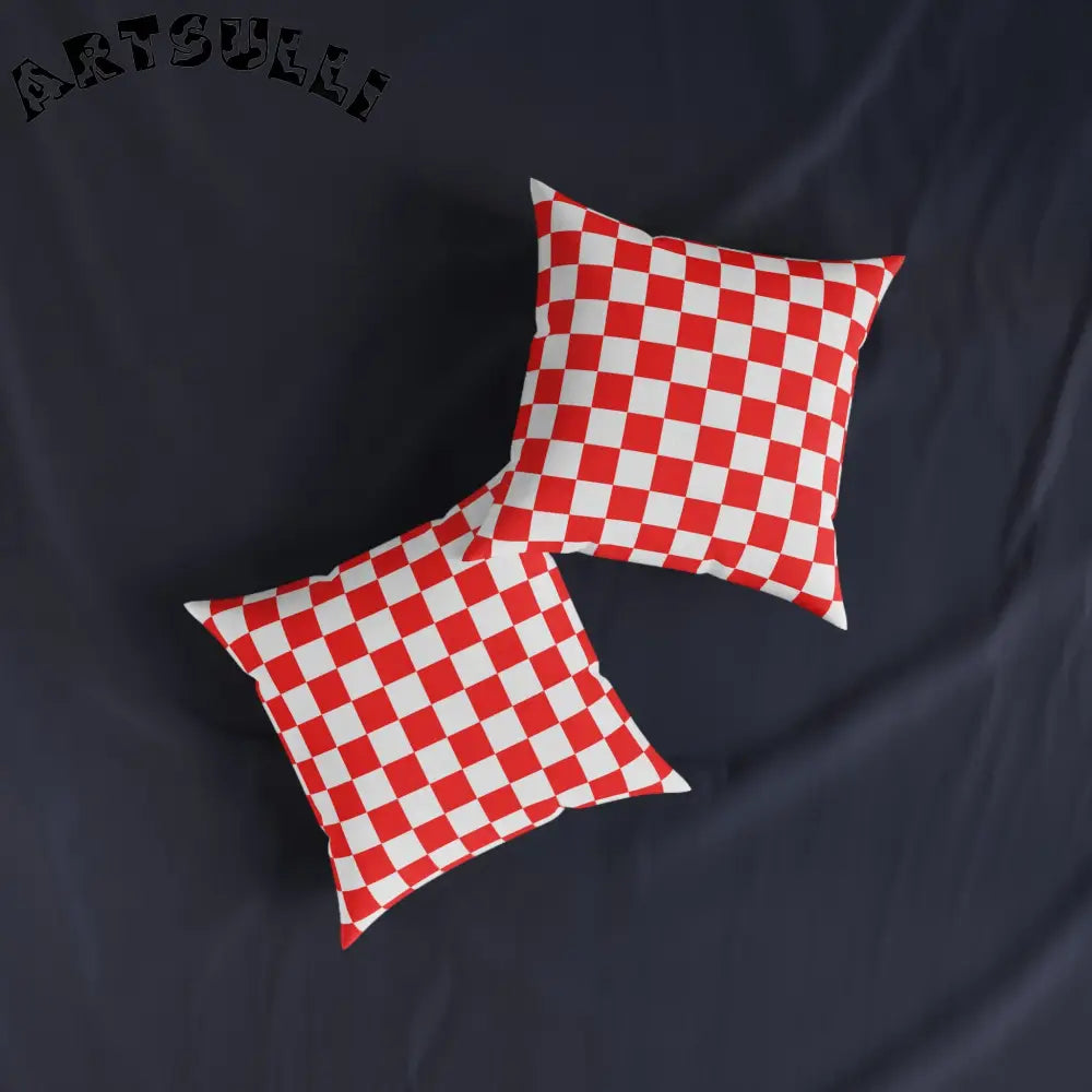 JAKKOUTTHEBXX Checkerboard Red and White Square Pillow JAKKOUTTHEBXX