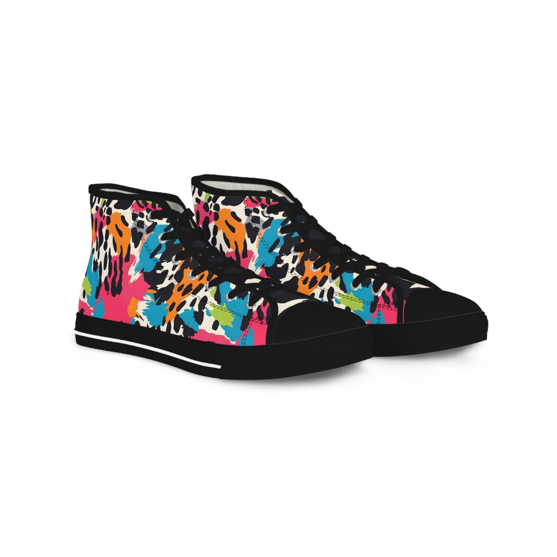 Wild Brush Strokes x Animal Print Multi-Color Men's High Top Sneakers, Artsulli - Art is Long, Life is Short, Shoes, Size, US 5, Color, Black sole, , , 15595919968292188643