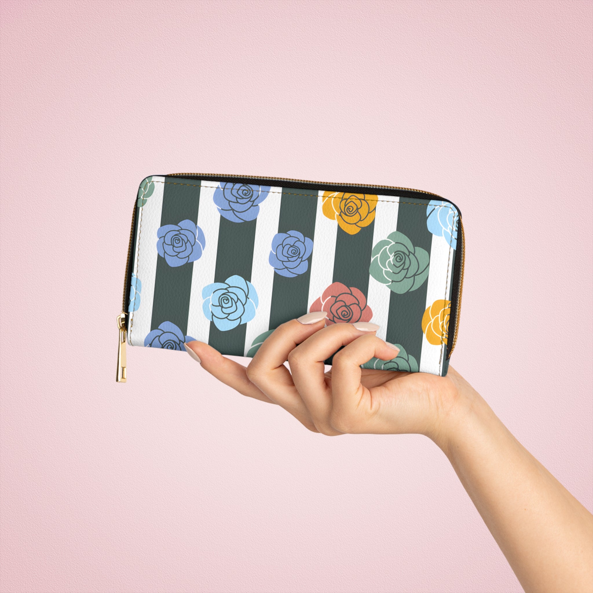 Stripes x Roses II Black and White Zipper Wallet, Artsulli - Art is Long, Life is Short, Accessories, , , , , , , 