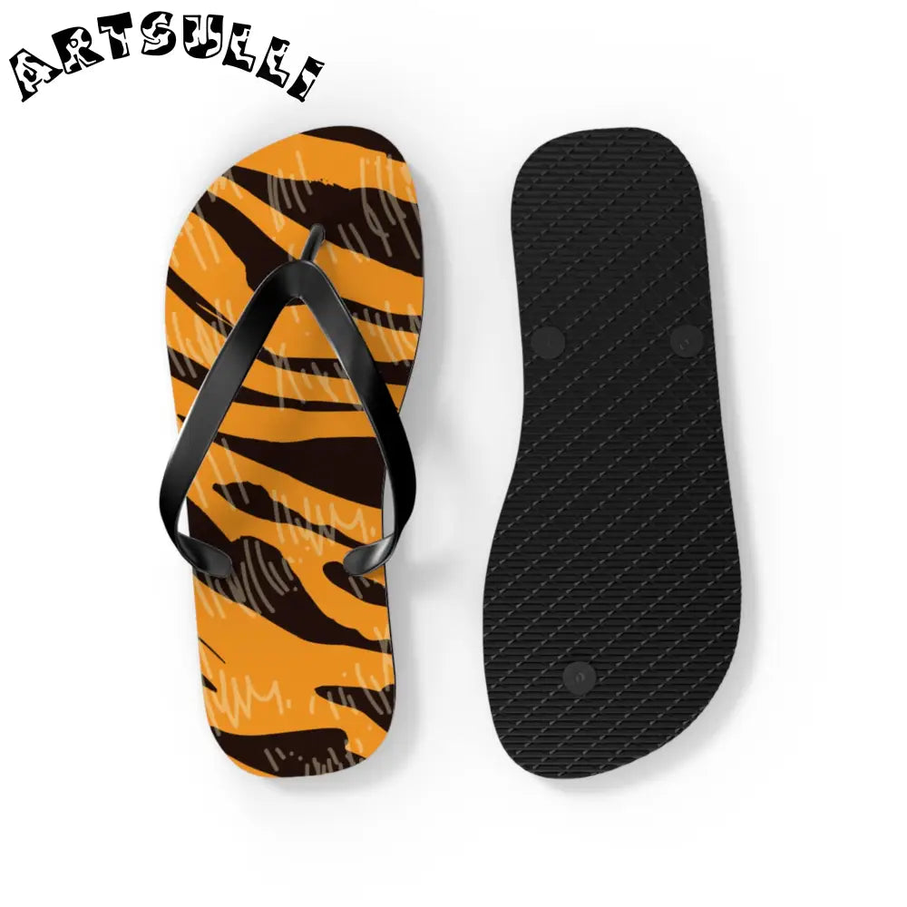 JAKKOUTTHEBXX Tiger Scratches Orange & Black Flip Flops