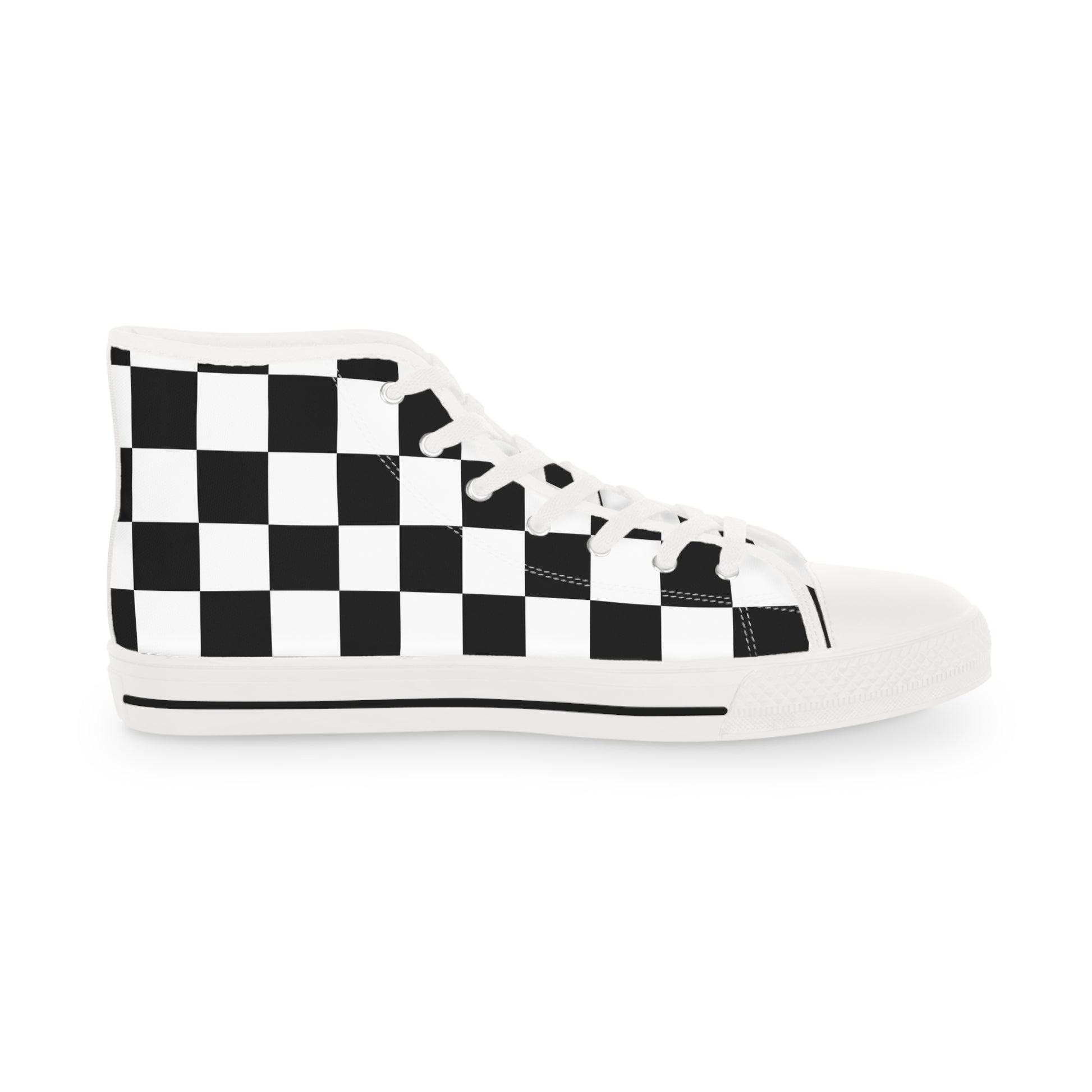 Checkerboard Black and White Men's High Top Sneakers, Artsulli - Art is Long, Life is Short, Shoes, , , , , , , 