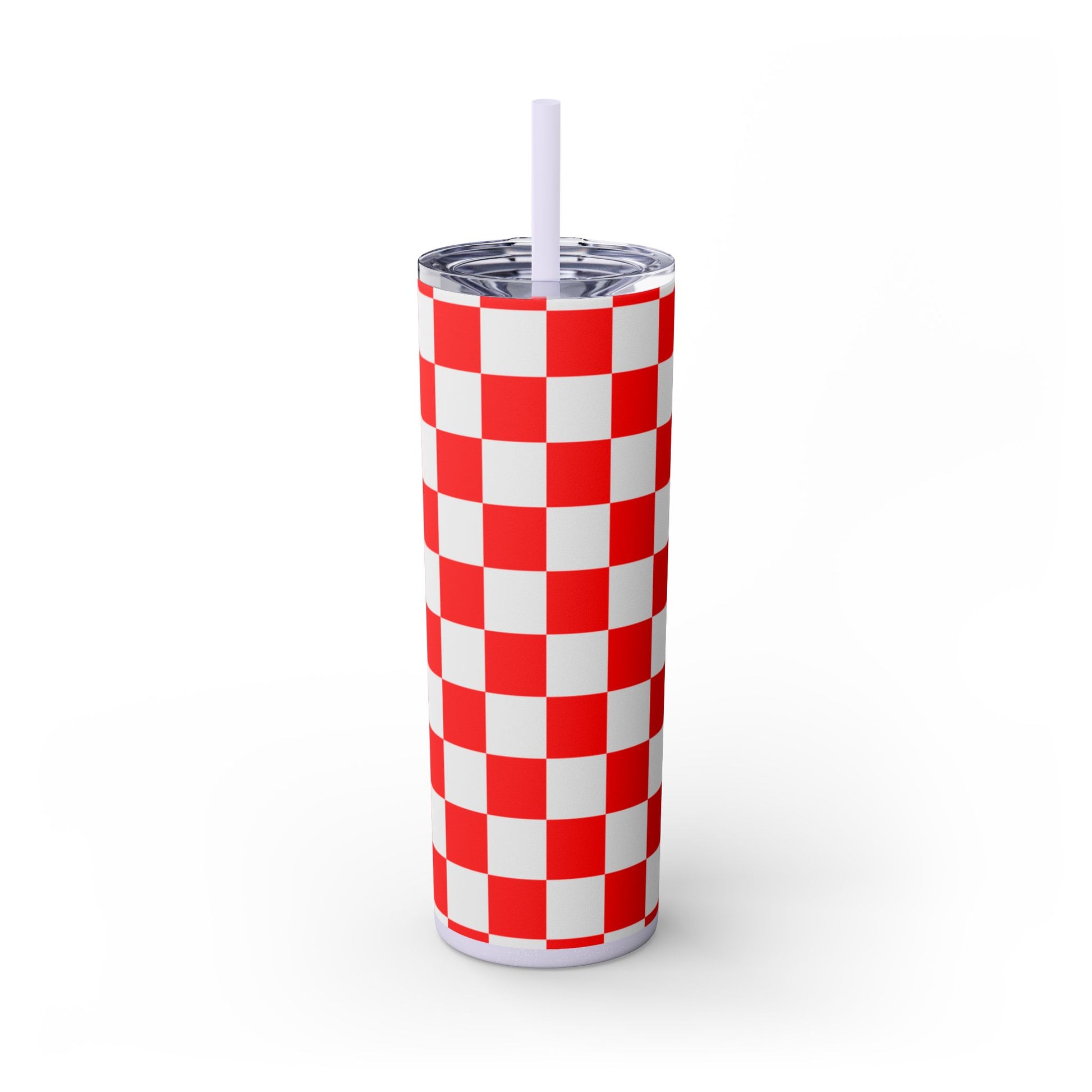 Checkerboard Red and White Skinny Tumbler with Straw, 20oz, Artsulli - Art is Long, Life is Short, Mug, Finish, Glossy, Color, Glitter Lilac, Size, 20oz, 20188799578637683022