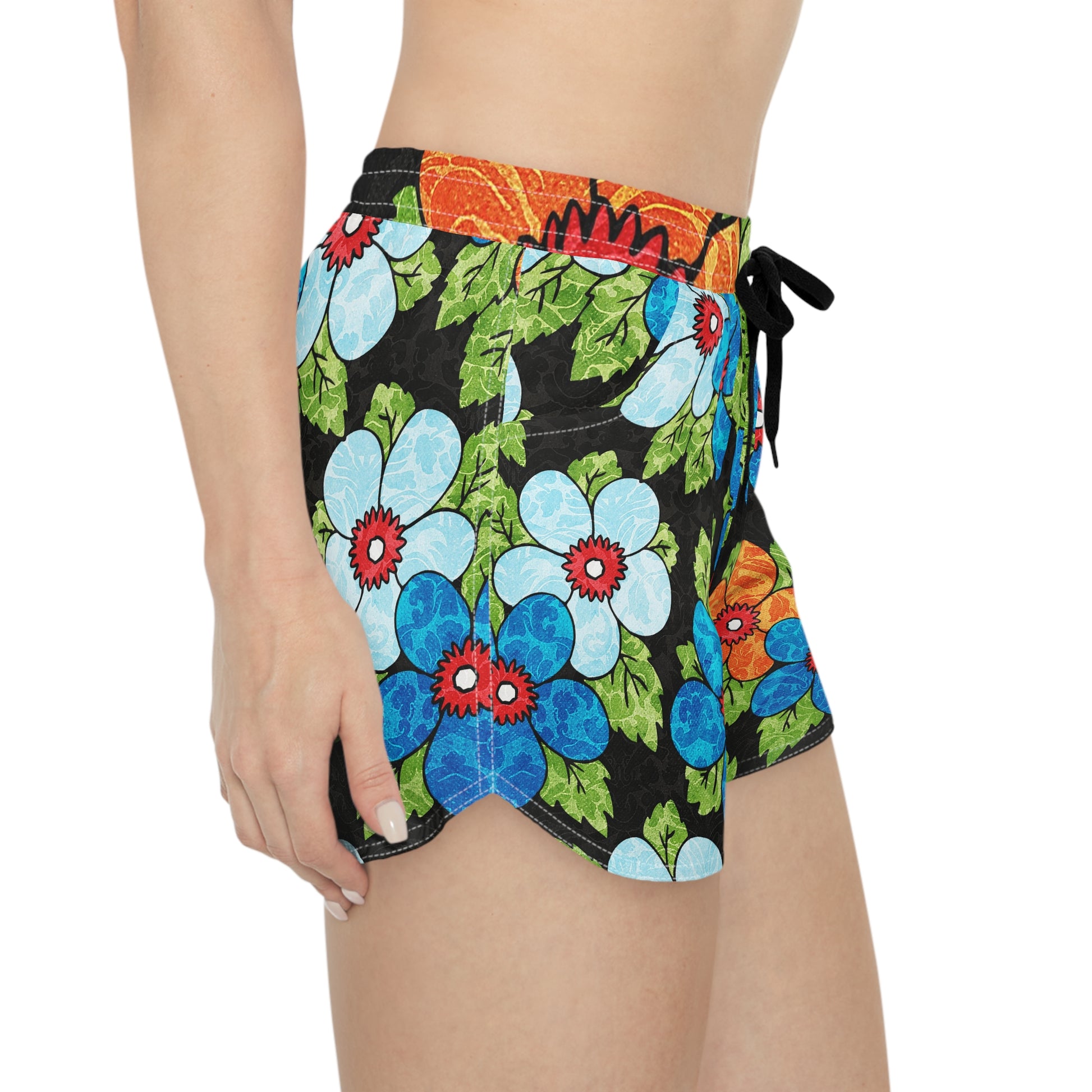 Groovy Black Floral Kl Women's Casual Shorts (AOP), Artsulli - Art is Long, Life is Short, All Over Prints, , , , , , , 