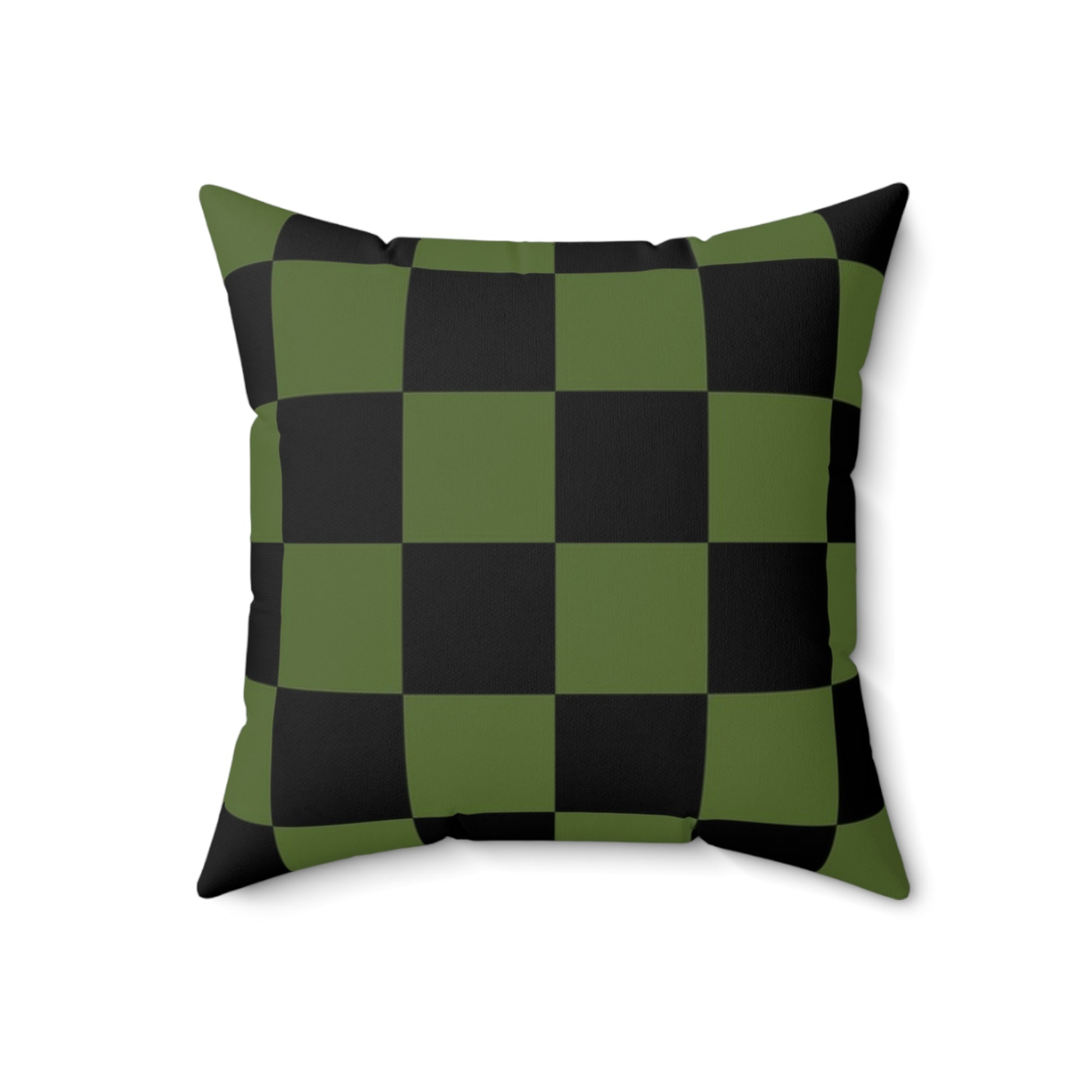 Checkerboard Olive Green and Black Spun Polyester Square Pillow, Artsulli - Art is Long, Life is Short, Home Decor, Size, 18" × 18", , , , , 13301384208907802834