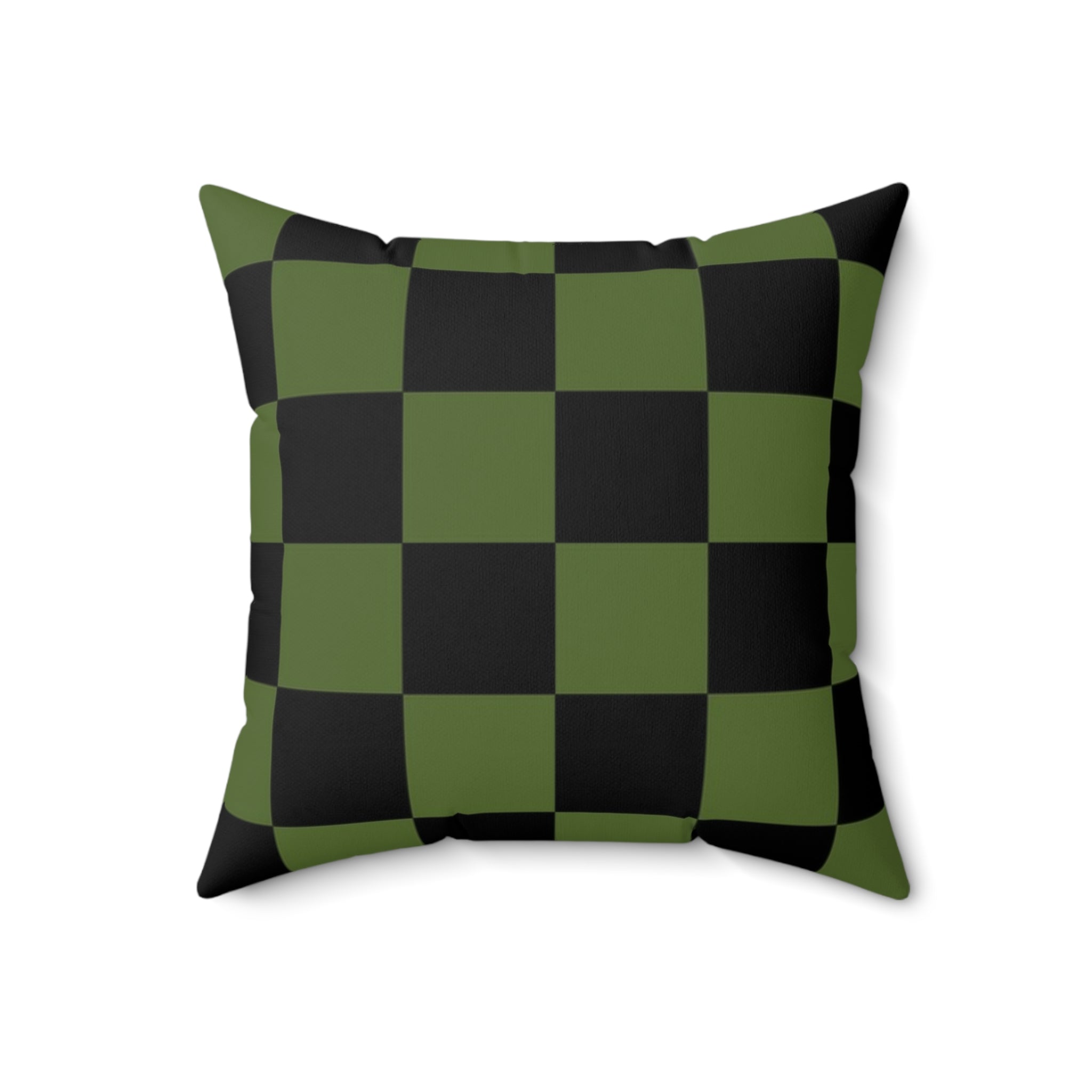 Checkerboard Olive Green and Black Spun Polyester Square Pillow, Artsulli - Art is Long, Life is Short, Home Decor, Size, 18" × 18", , , , , 13301384208907802834