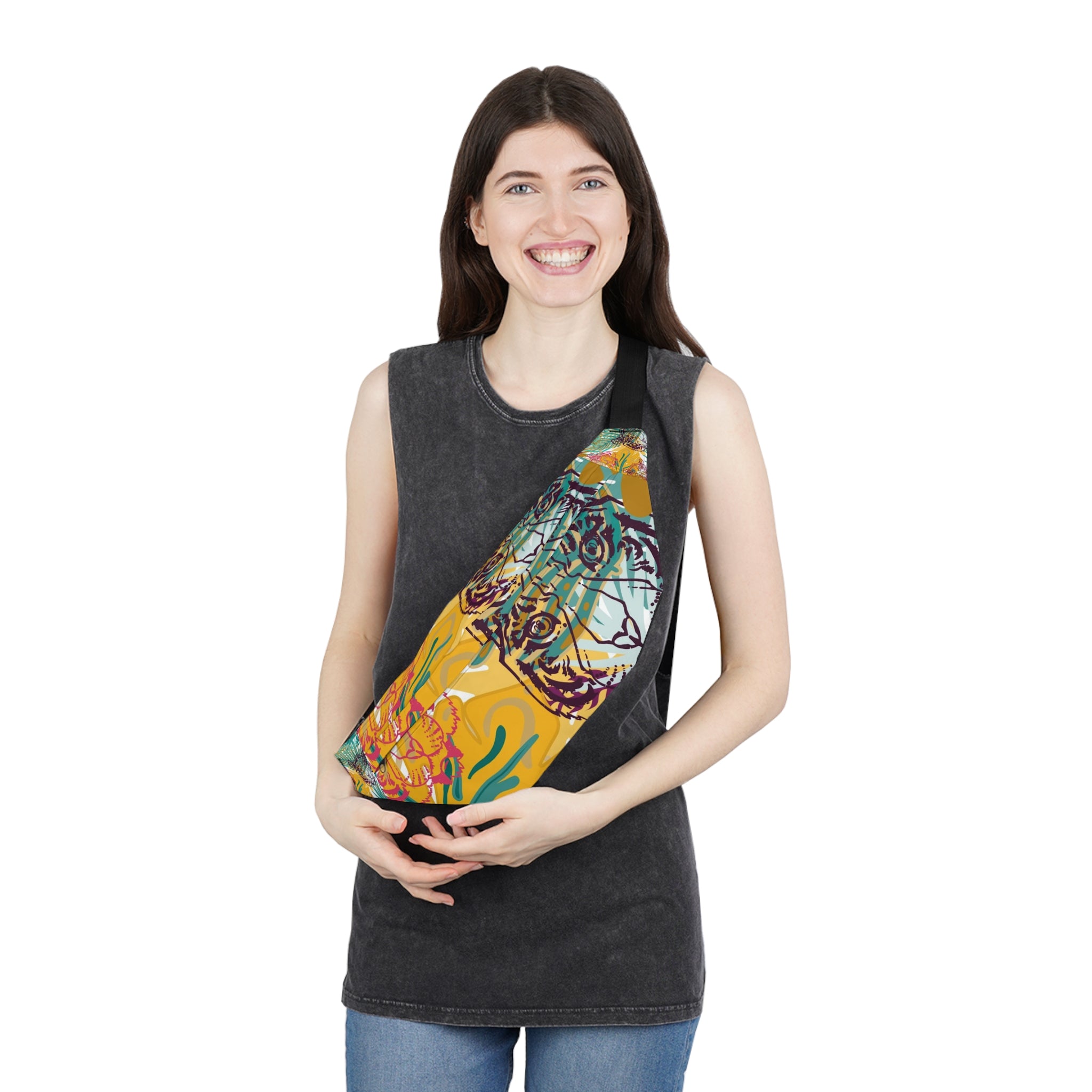Tropical Jungle Tigers Brown and Green Large Fanny Pack, Artsulli - Art is Long, Life is Short, Bags, , , , , , , 