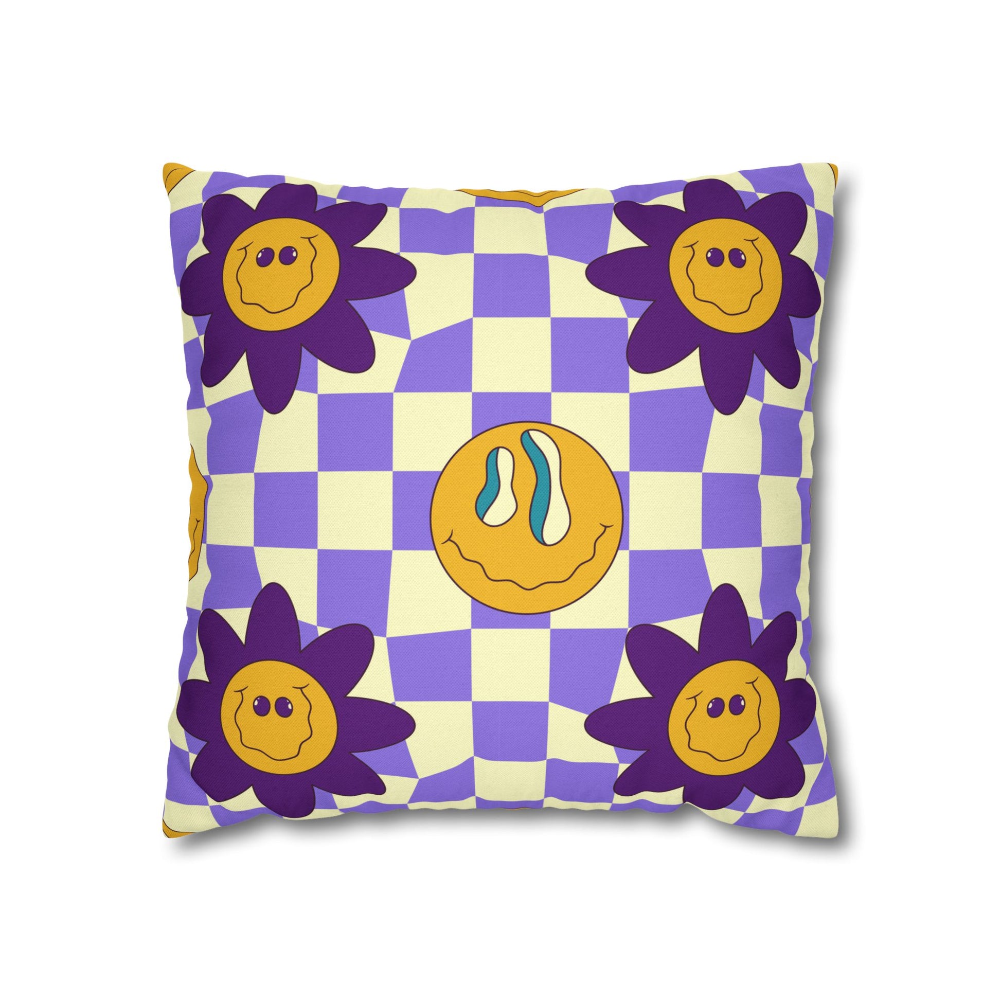 Trippy Flower Power Motifs Spun Polyester Square Pillowcase, Artsulli - Art is Long, Life is Short, Home Decor, Size, 16" × 16", , , , , 13760597078538
