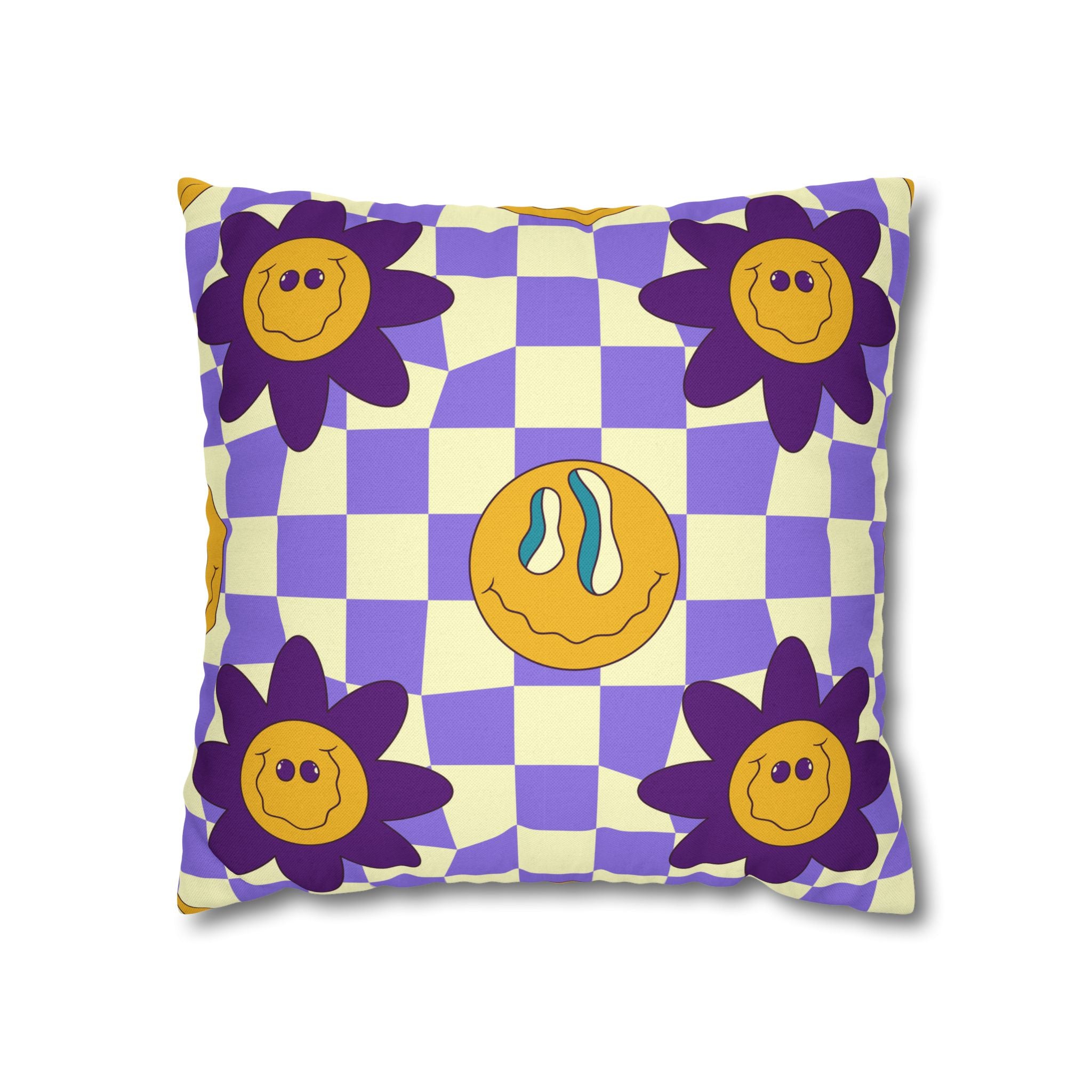 Trippy Flower Power Motifs Spun Polyester Square Pillowcase, Artsulli - Art is Long, Life is Short, Home Decor, Size, 16" × 16", , , , , 13760597078538