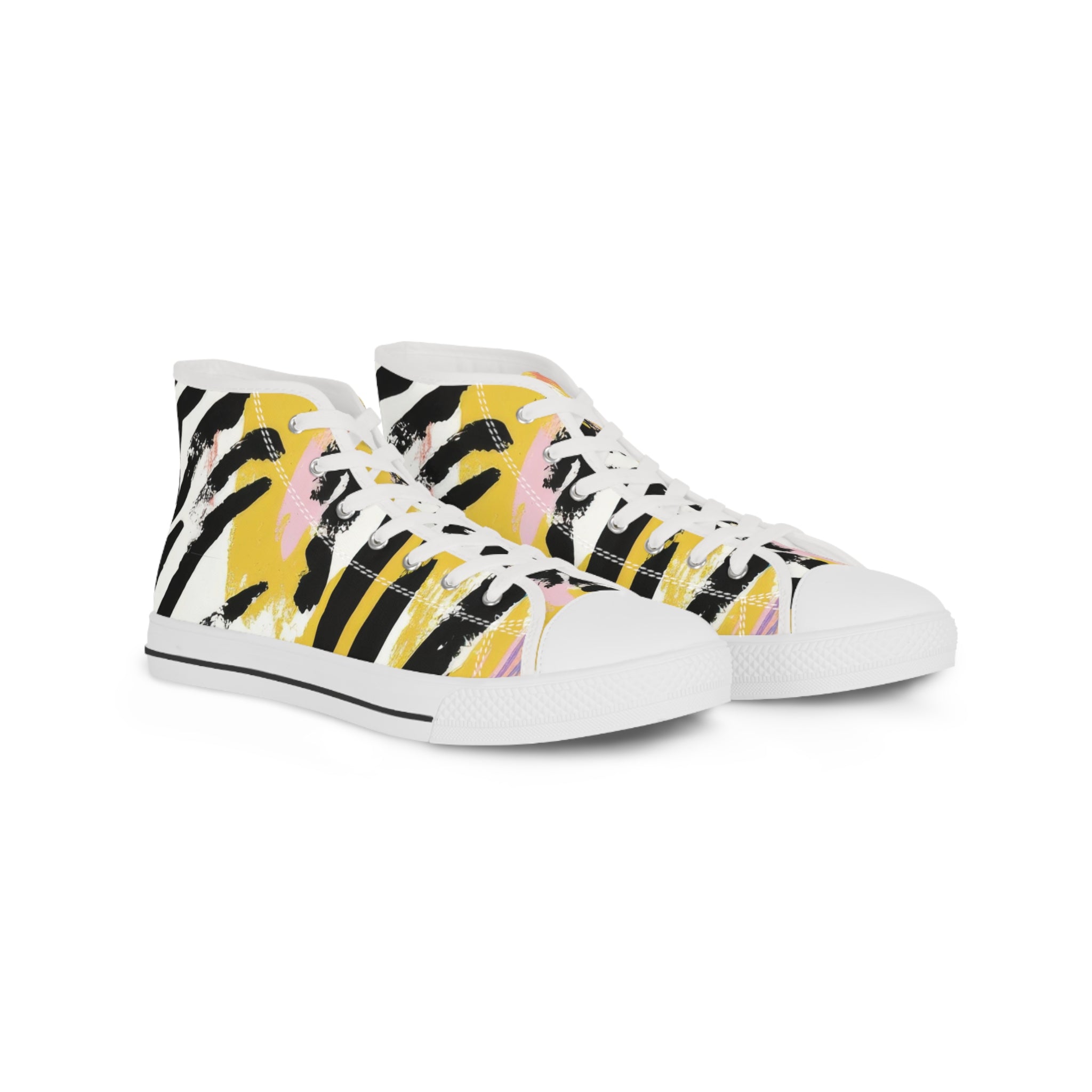 Wild Zebra Stripes x Paint Brush Strokes Multi-Color II Men's High Top Sneakers, Artsulli - Art is Long, Life is Short, Shoes, Size, US 5, Color, White sole, , , 15750090399529