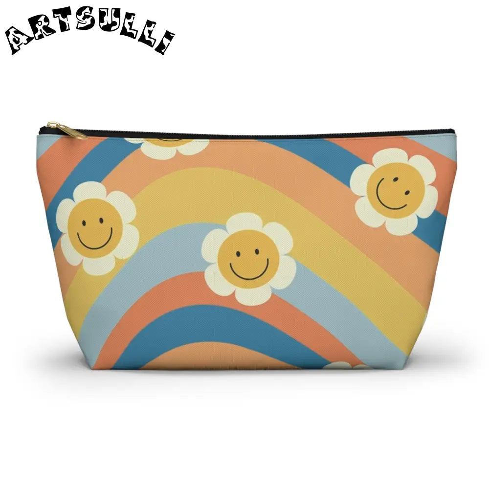 70s Smiley Wave Accessory Pouch w T-bottom, Artsulli - Art is Long, Life is Short, Bags, Size, Large, Color, Black zipper, , , 15584750958050
