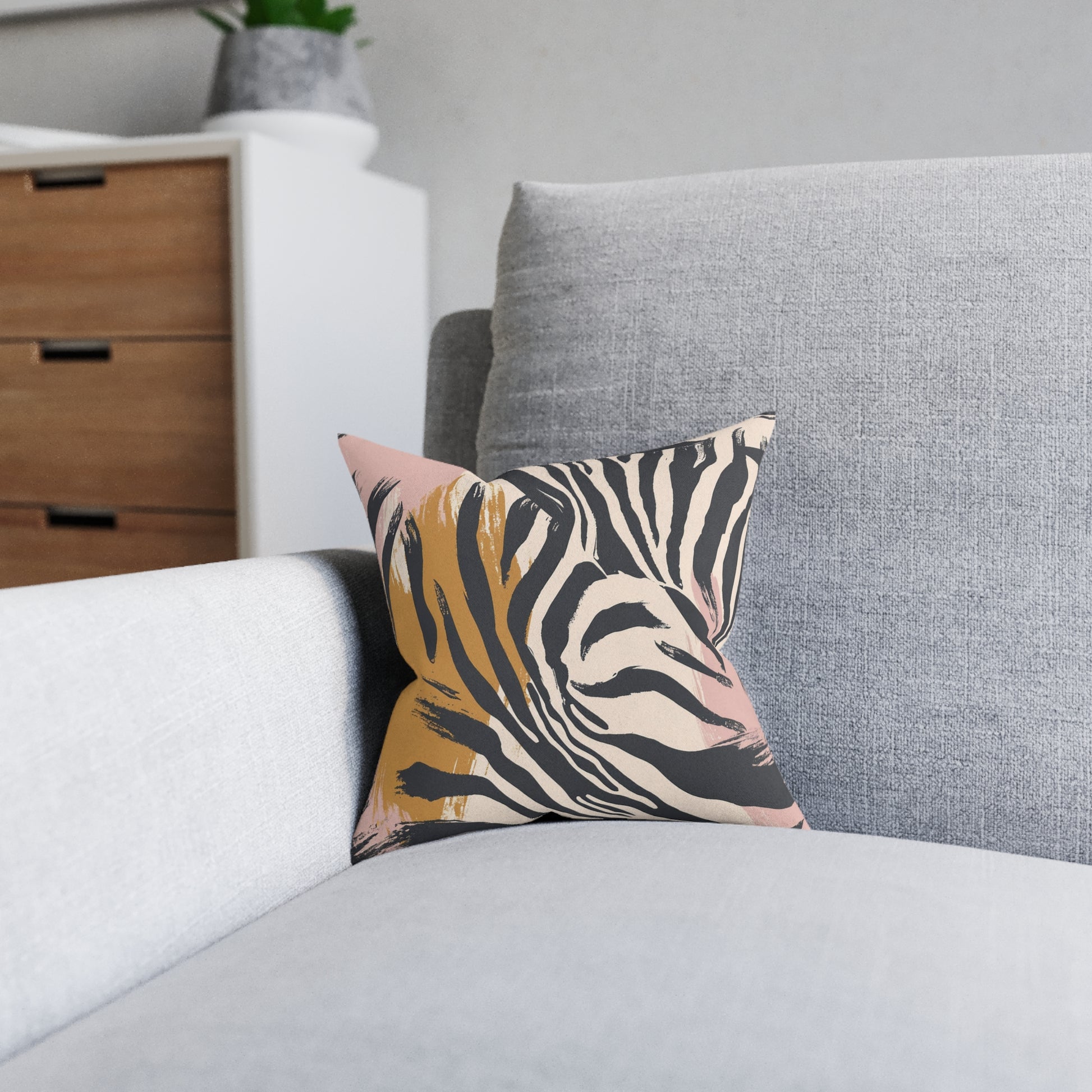 Beige Zebra Jungle Flats Square Pillow, Artsulli - Art is Long, Life is Short, Home Decor, , , , , , , 