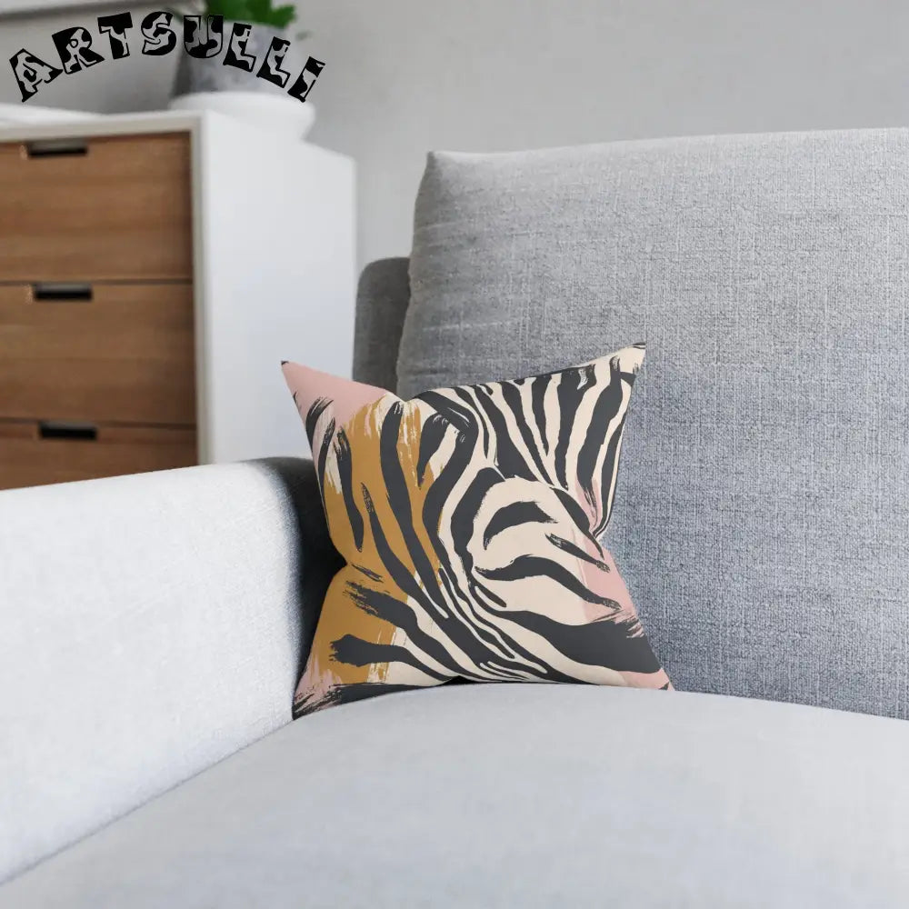 JAKKOUTTHEBXX Abstract Zebra Print Square Pillow in Faux Suede