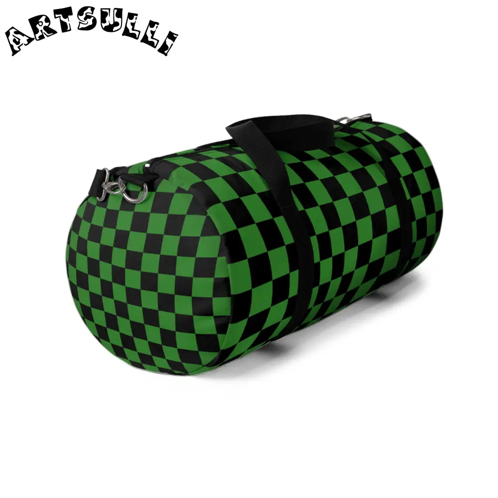 JAKKOUTTHEBXX Checkerboard II Green and Black Duffel Bag