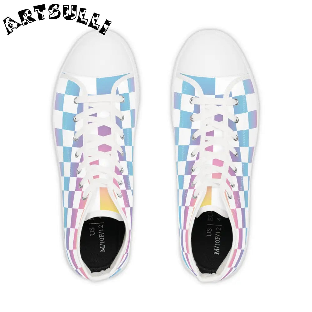 JAKKOUTTHEBXX Vaporwave Check Men’s High Top Sneakers JAKKOUTTHEBXX