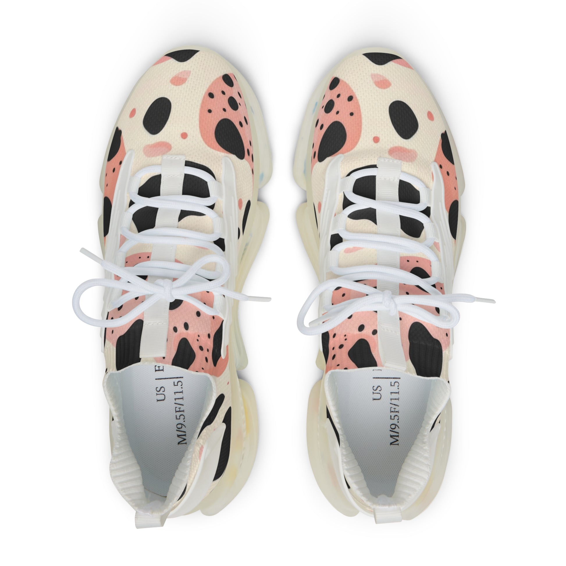 Organic Cow Print Cream and Pink Men's Mesh Sneakers, Artsulli - Art is Long, Life is Short, Shoes, , , , , , , 