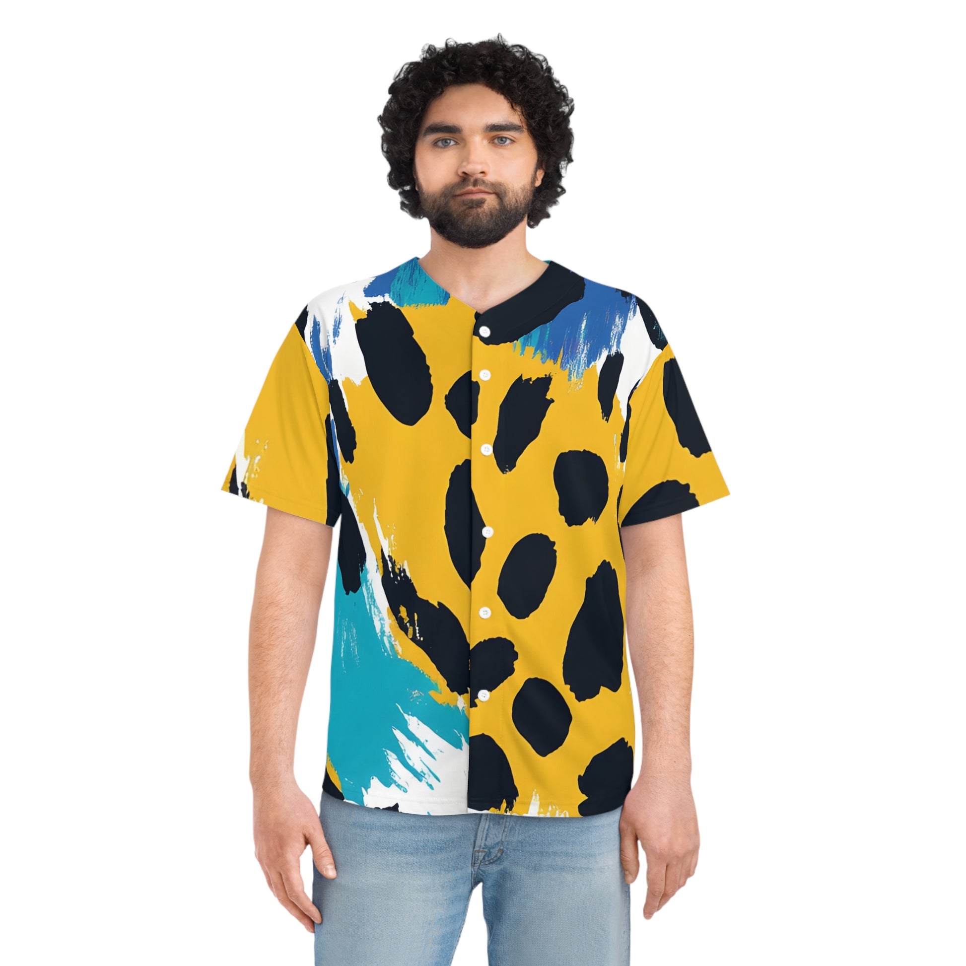 Leopard Print x Paint Brush Strokes Multi-Color Men's Baseball Jersey (AOP), Artsulli - Art is Long, Life is Short, All Over Prints, , , , , , , 