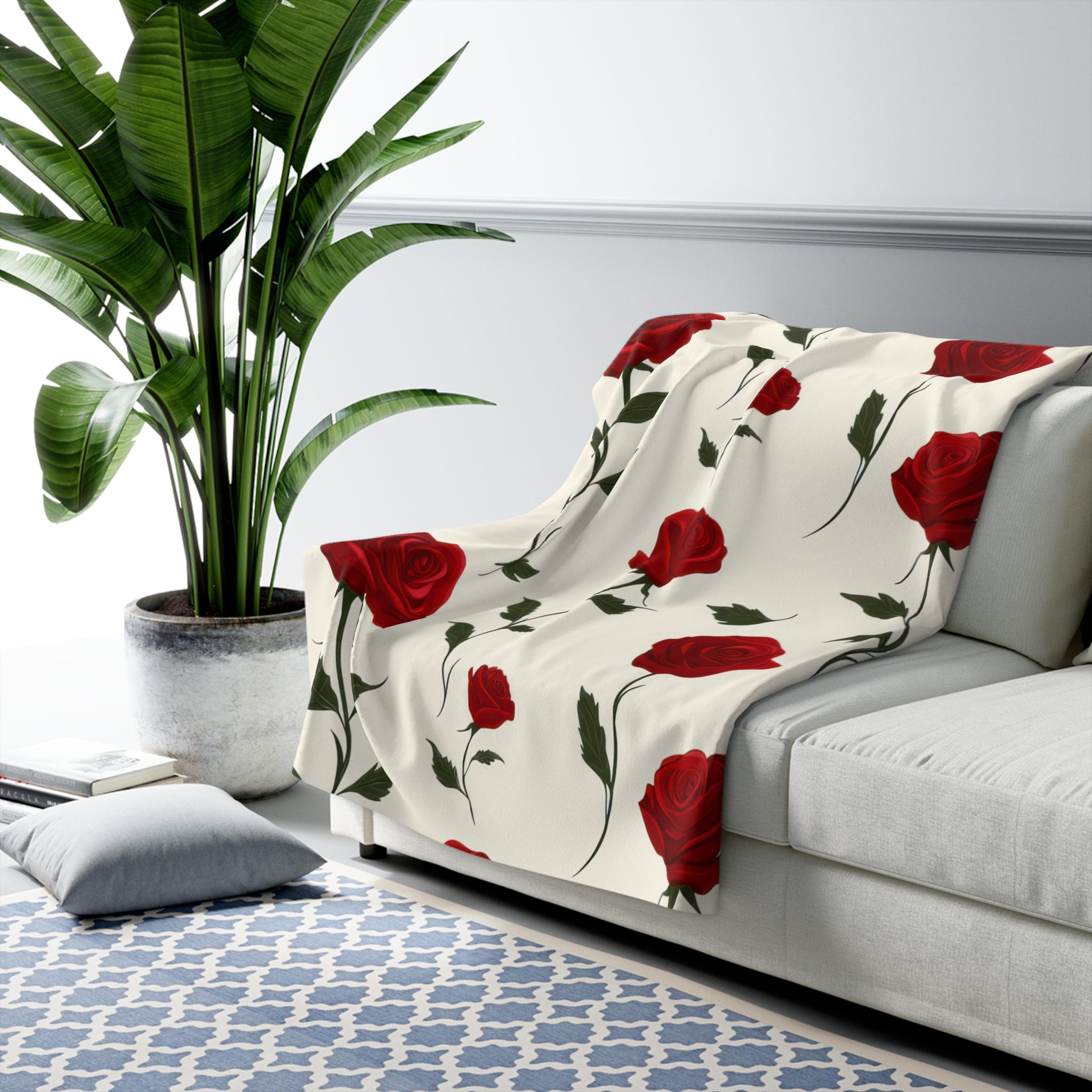 Red Roses Sherpa Fleece Blanket, Artsulli - Art is Long, Life is Short, Home Decor, , , , , , , 