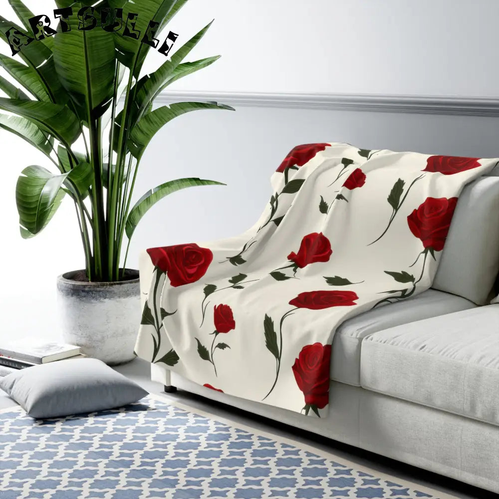 JAKKOUTTHEBXX Red Roses Sherpa Fleece Blanket JAKKOUTTHEBXX Artsulli