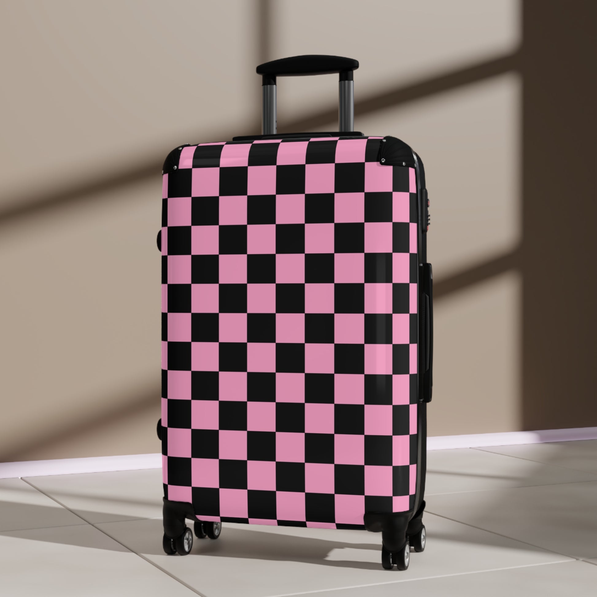 Checkerboard Black and Pink Suitcase, Artsulli - Art is Long, Life is Short, Bags, , , , , , , 