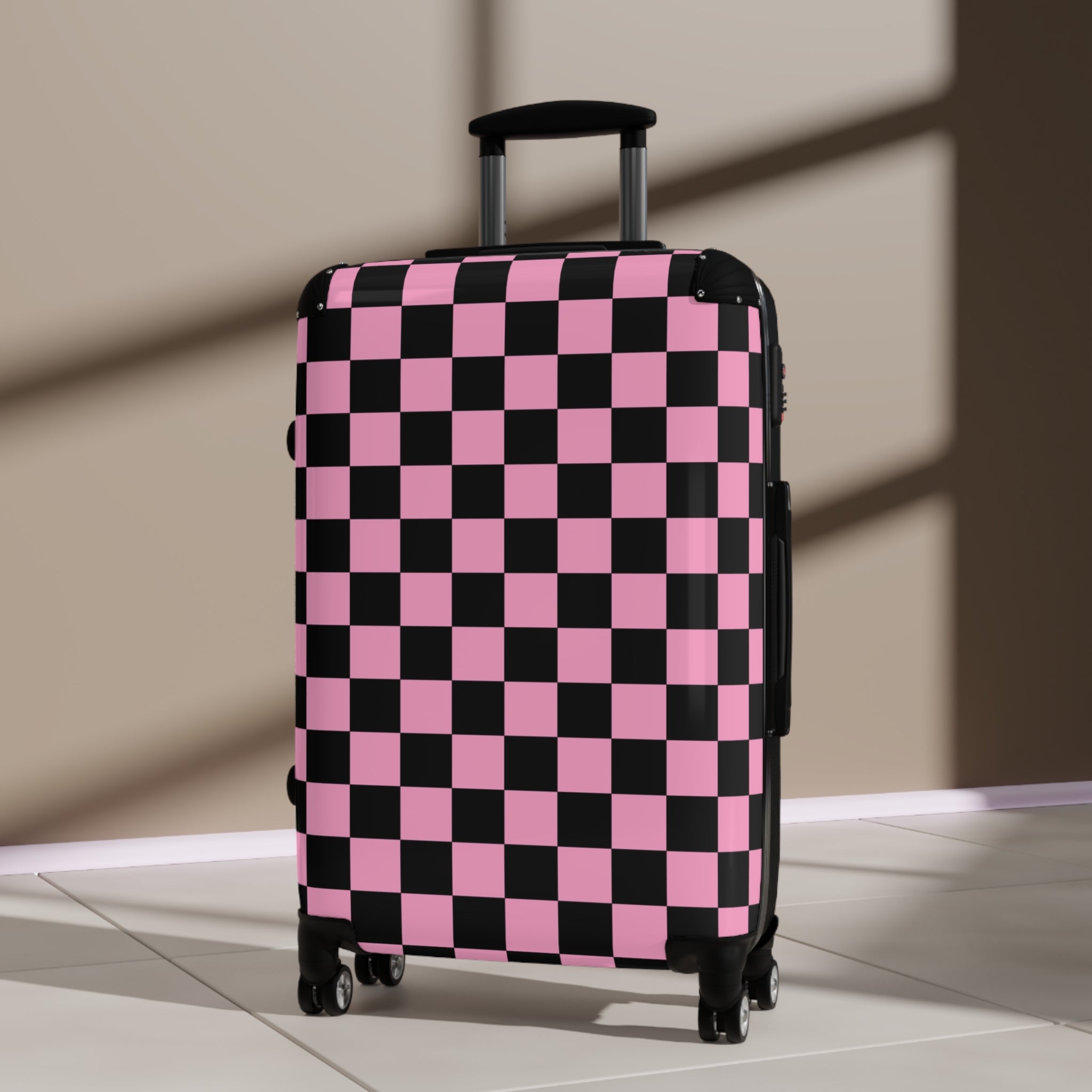 Checkerboard Black and Pink Suitcase, Artsulli - Art is Long, Life is Short, Bags, , , , , , , 