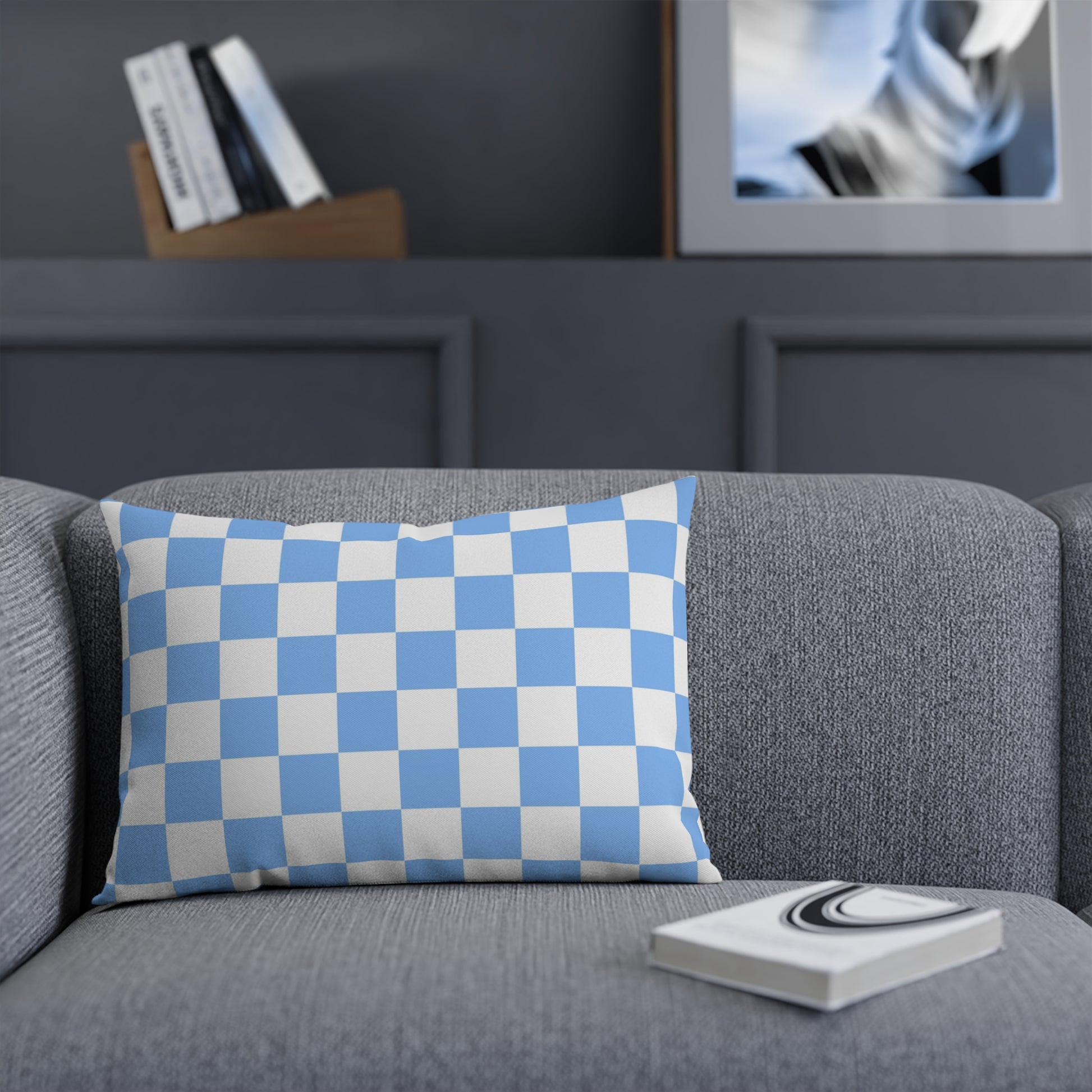 Checkerboard White and Light Blue Cushion, Artsulli - Art is Long, Life is Short, Home Decor, , , , , , , 
