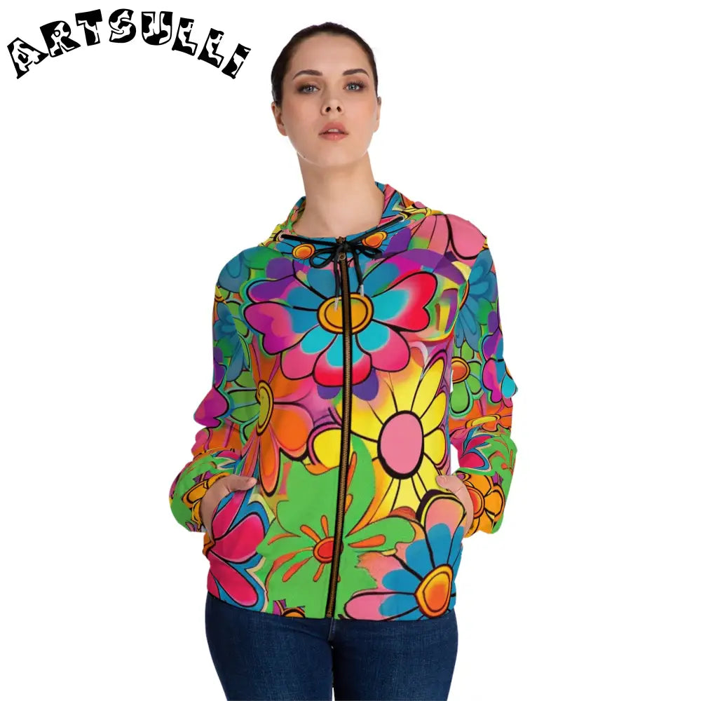 JAKKOUTTHEBXX Chromatic Daisy Dream Women’s Full-Zip Hoodie (AOP)