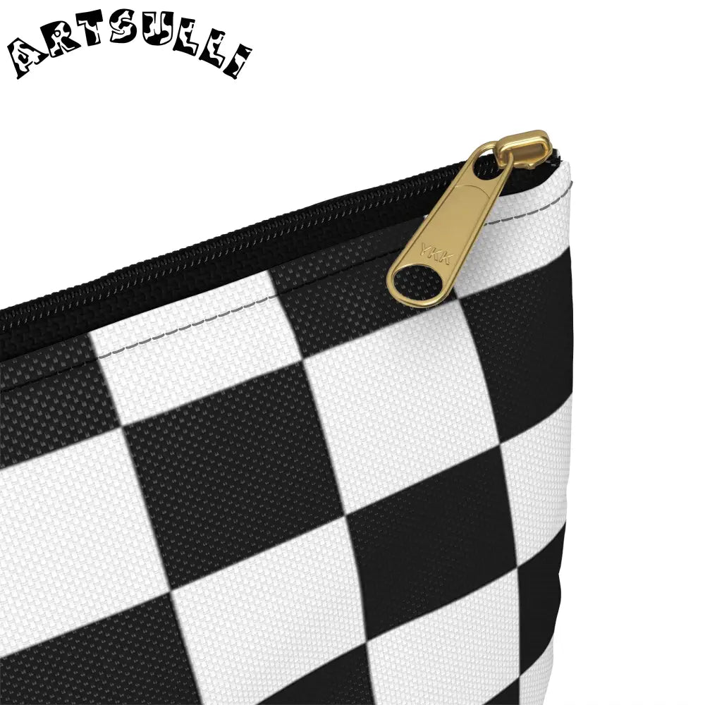 JAKKOUTTHEBXX Checkerboard White and Black Accessory Pouch